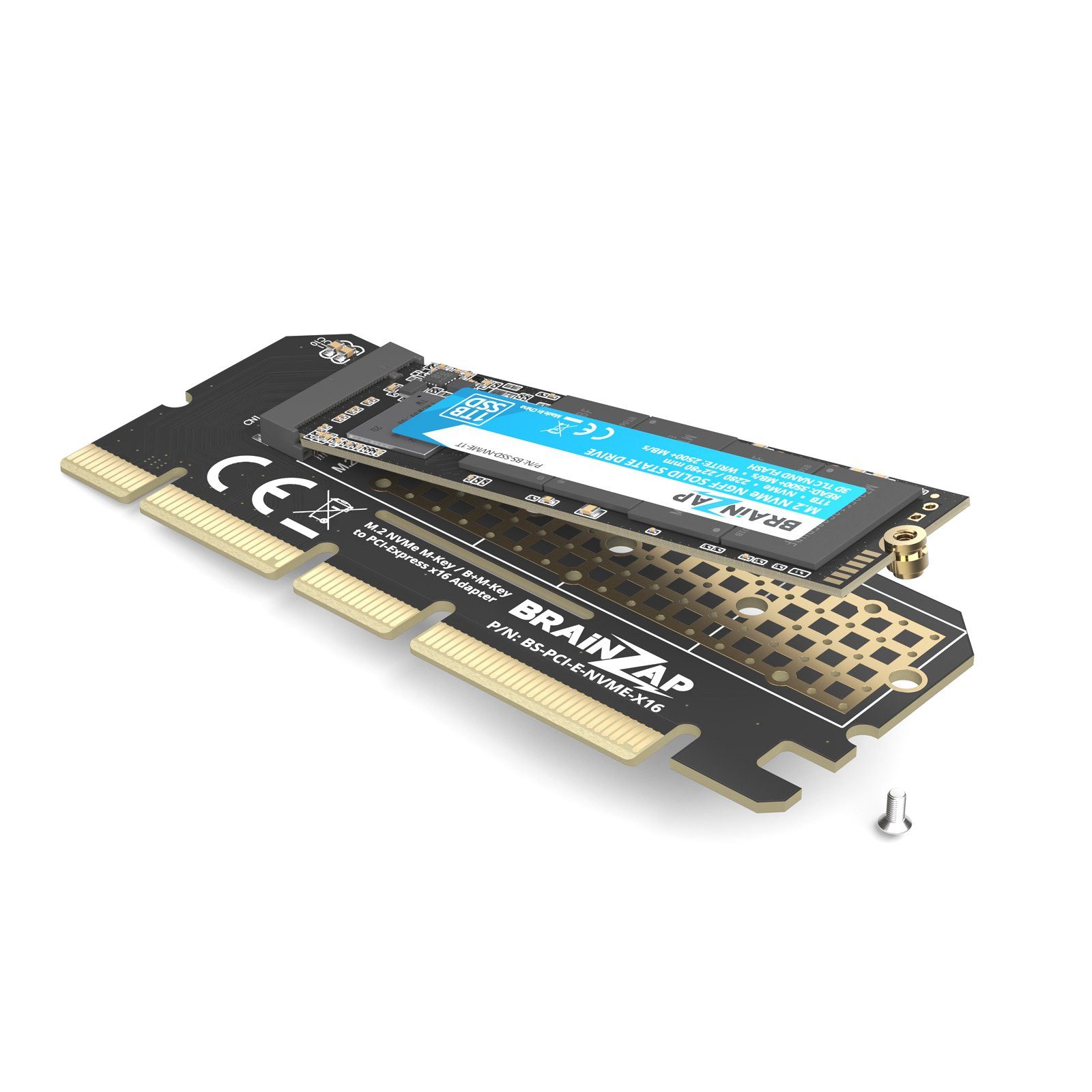 BRAINZAP M.2 NVMe PCIe Adapter Modulkarte PCI-Express zu M.2, M.2 NVMe (M-Key/B+M-Key) auf PCIe x16 (x4-Anbindung) · PCIe