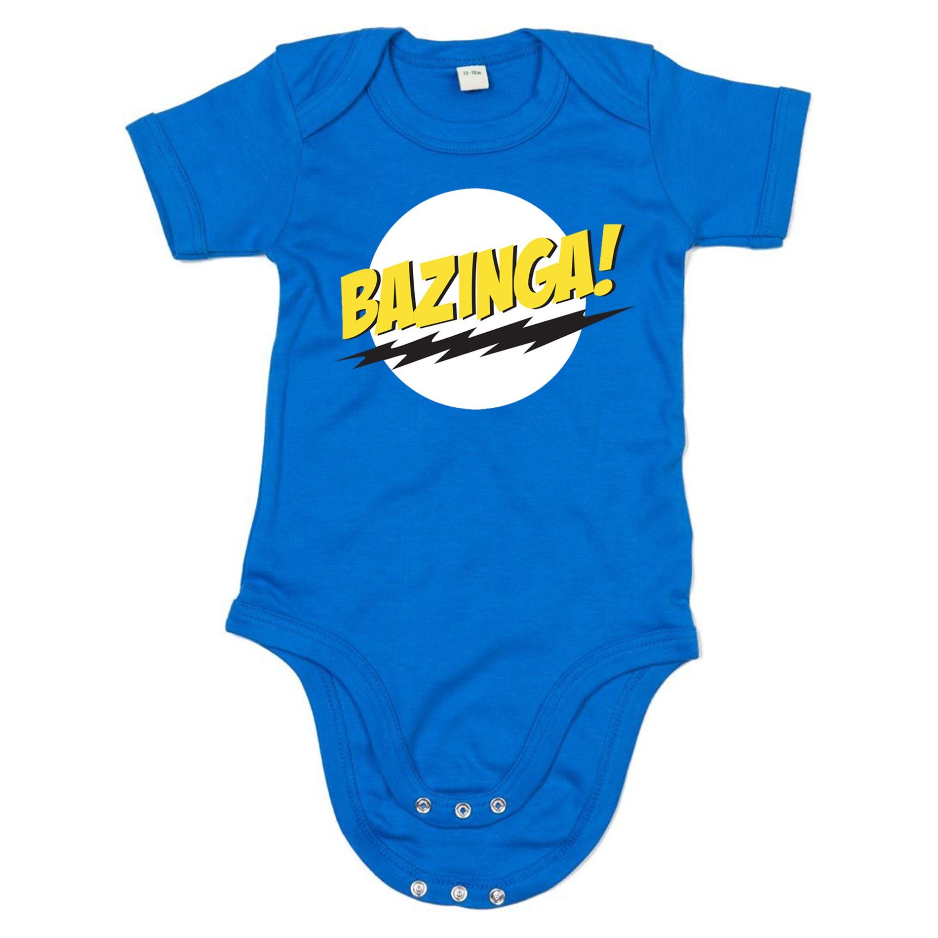 Blondie & Brownie Strampler Kinder Baby Bazinga Logo Sheldon Big Bang Theorie mit Druckknopf Blau