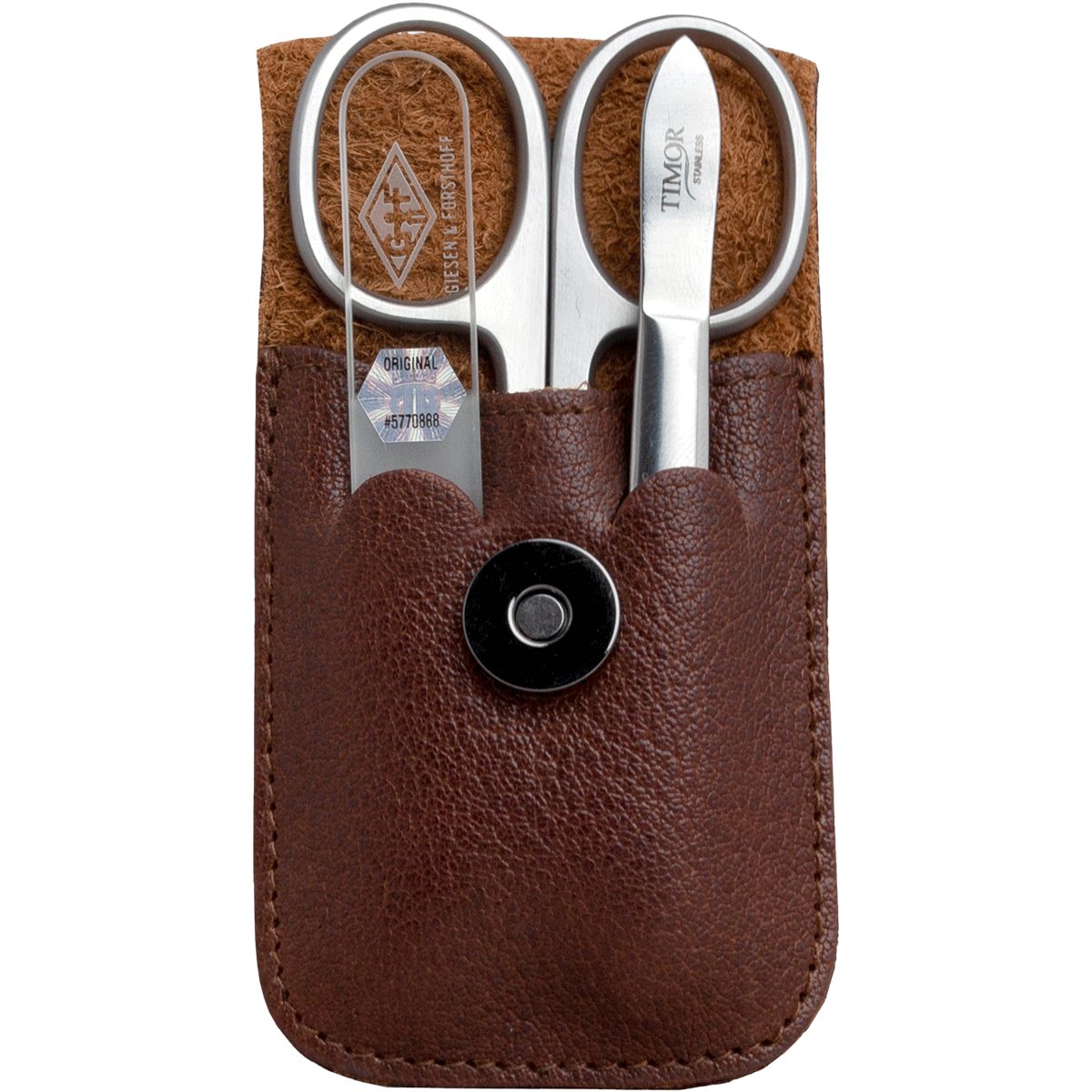 Maniküre-Etui 3-teiliges Manikürset in Lederetui, braun.