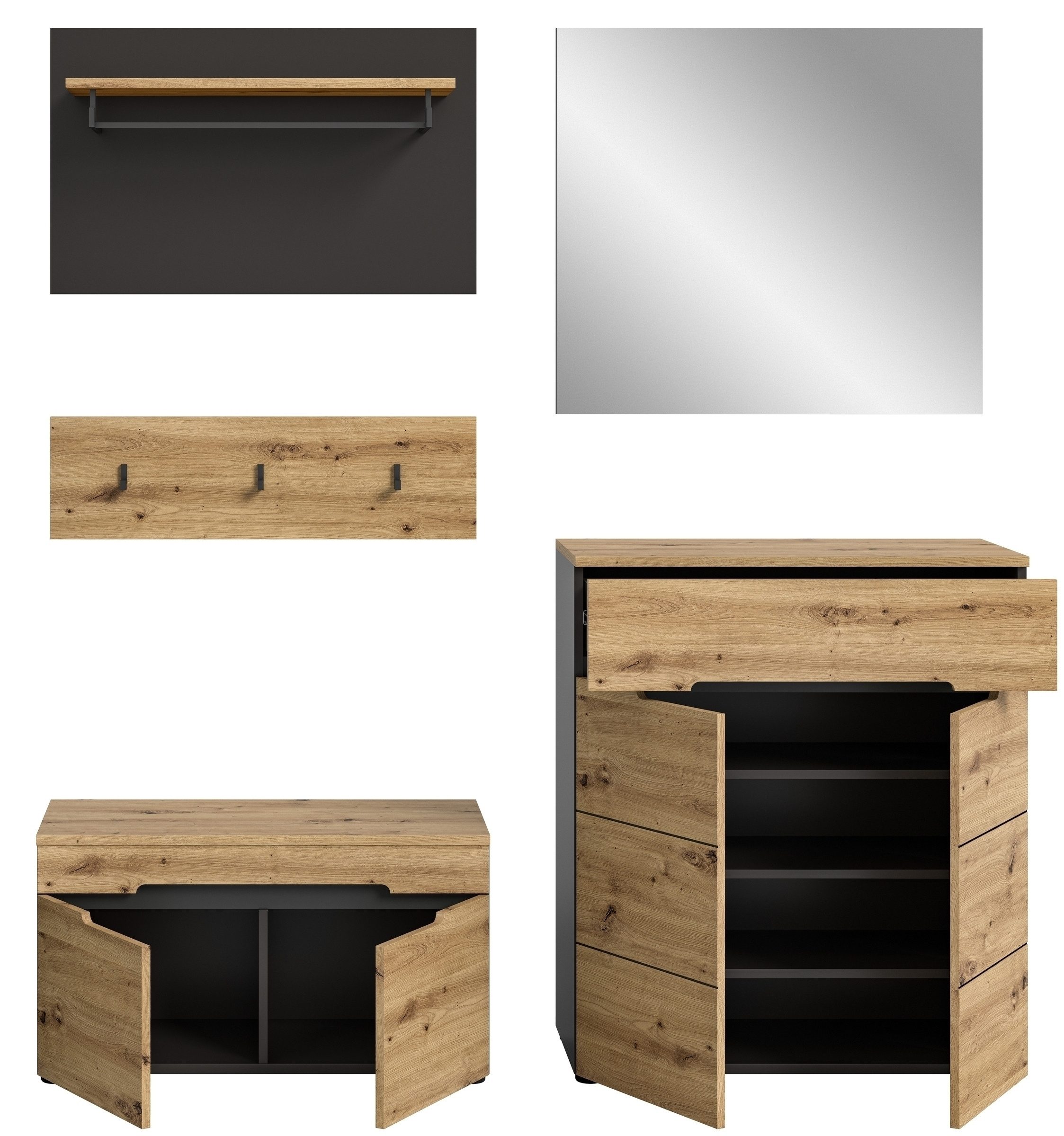 xonox.home Garderoben-Set in Basalt Grau / Artisan - 175x180x37cm (BxHxT)