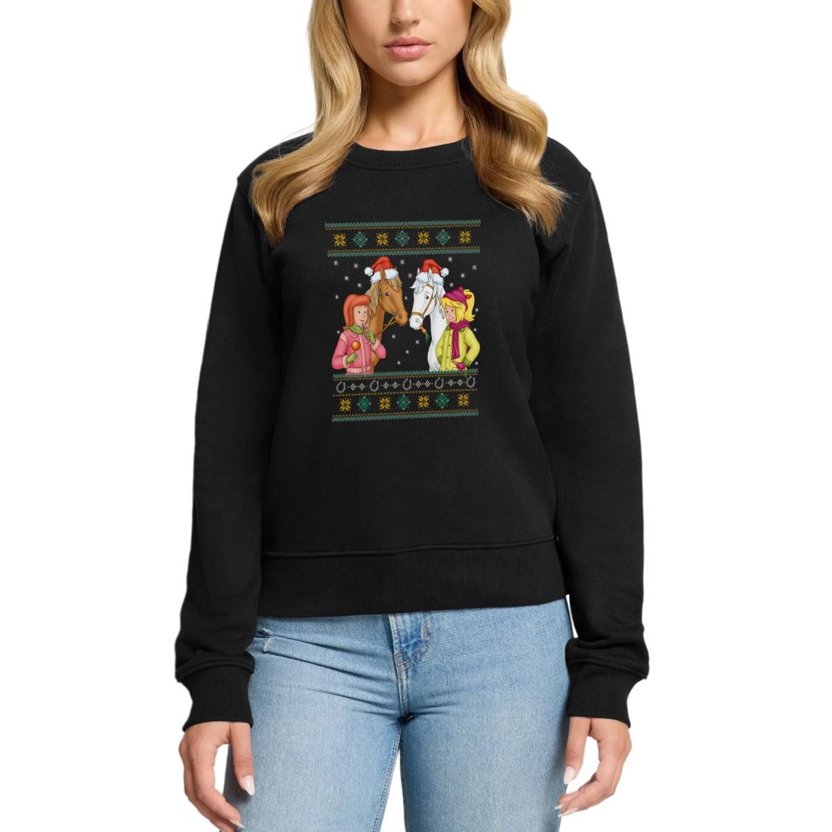 Spreadshirt Sweatshirt Bibi und Tina Amadeus Sabrina Weihnachts-Design Damen Premium Pullover (1-tlg)