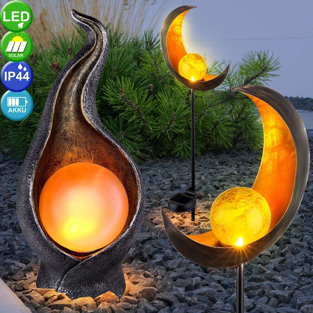 LED Dekolicht, 3er Set LED Solar Außen Lampen Steck Mond Steh
