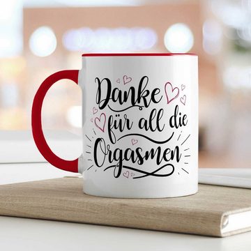 GRAVURZEILE Tasse mit Spruch - Danke für all die Orgasmen - Geschenk für Paare, Keramik, Farbe: Rot