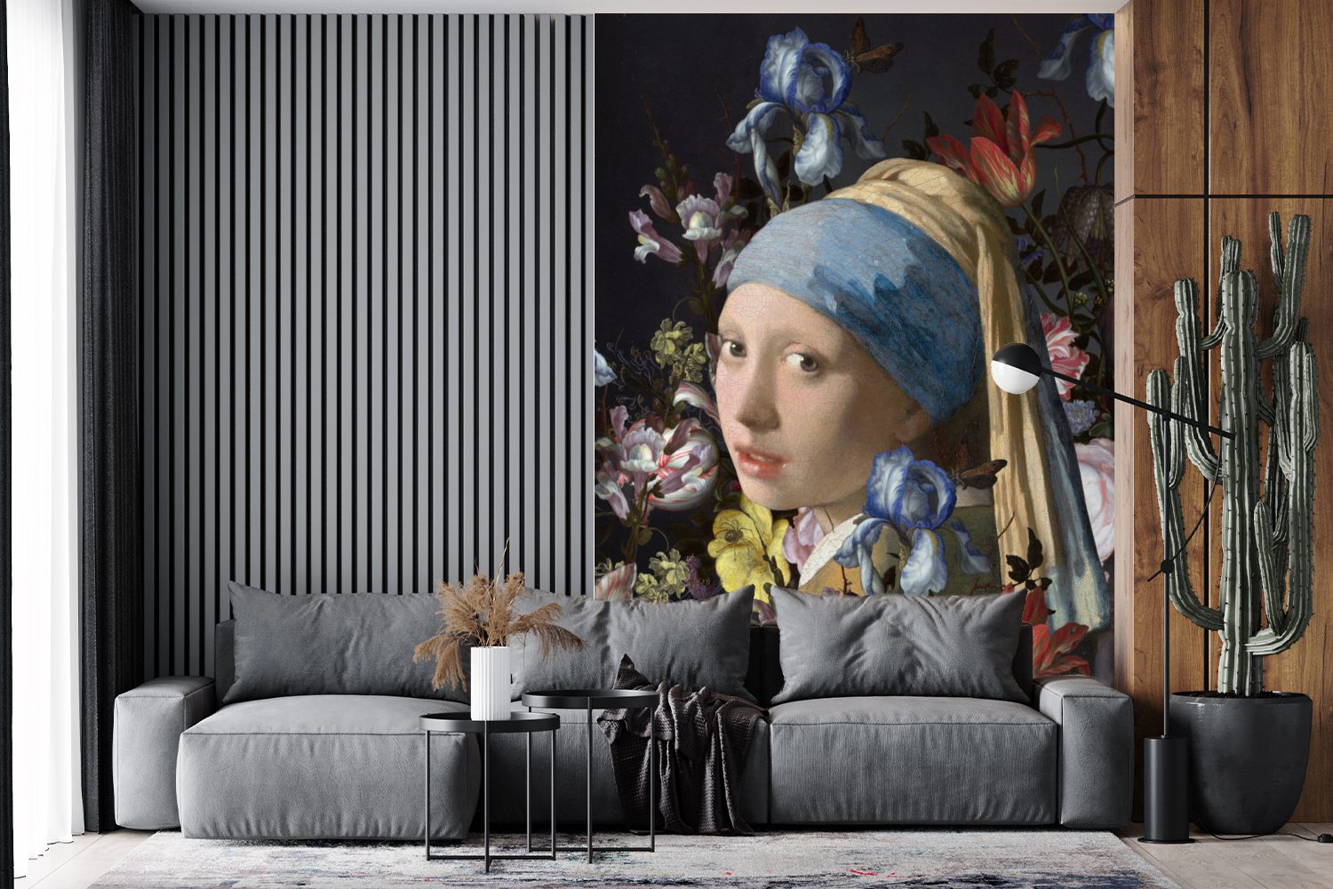Montagefertig - für Wohnzimmer, Vermeer Perlenohrring Das - (3 St), MuchoWow Matt, Tapete bedruckt, mit dem Johannes Fototapete Mädchen Blumen, Wandtapete Vinyl