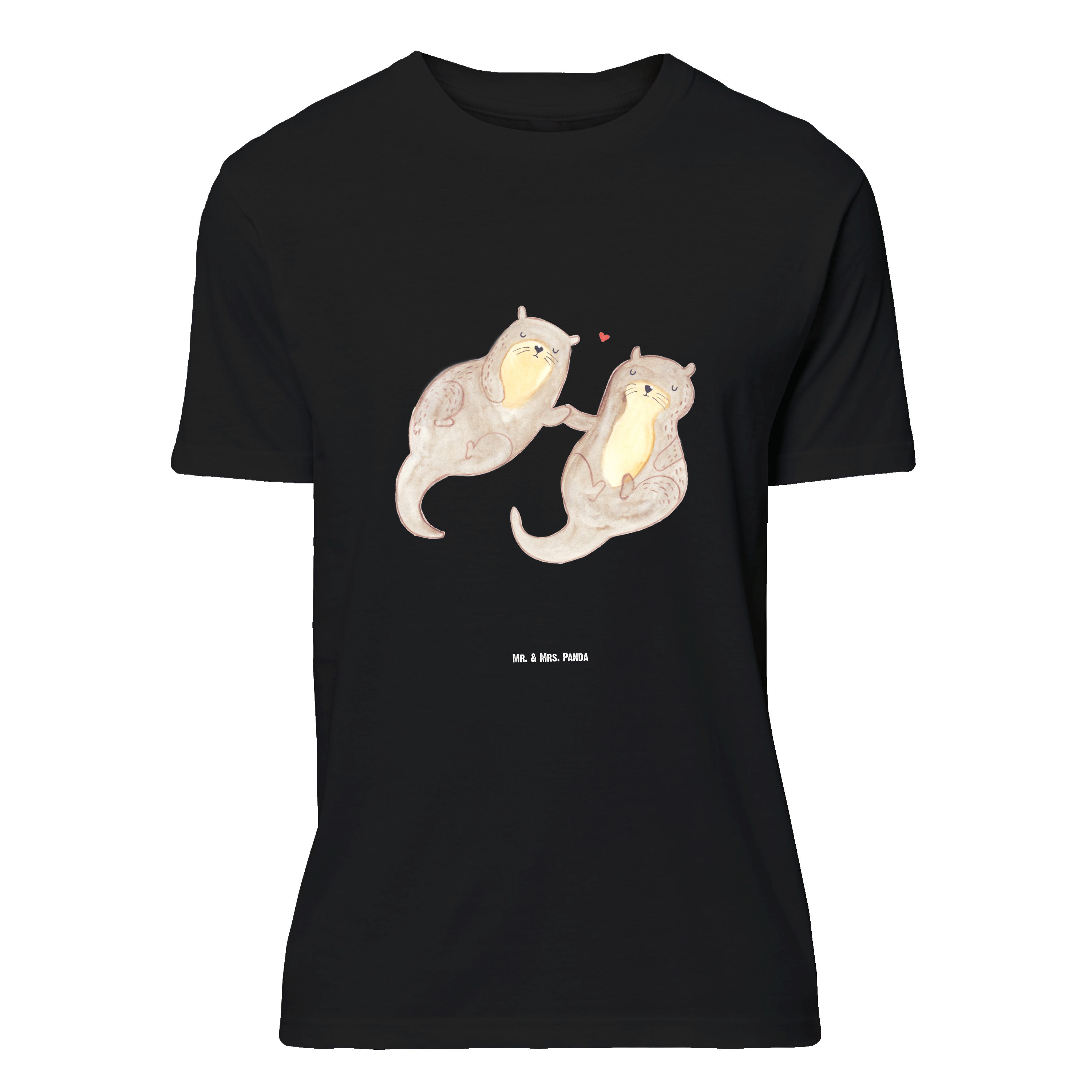 T-Shirt Otter Hände halten, Größe XL T-Shirt, Schwarz, Liebe, Paar, glücklich