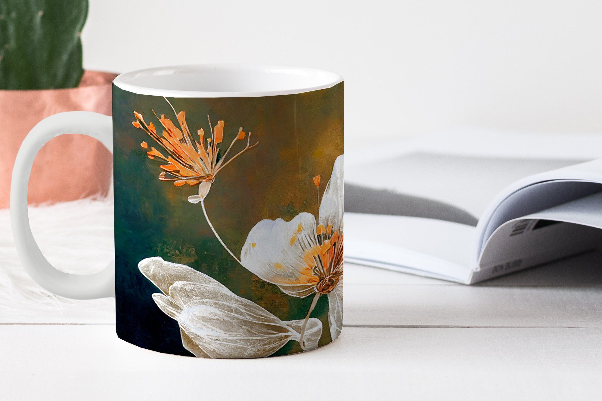 MuchoWow Pflanzen Tasse Geschenk Teetasse, - - Natur Blumen Illustration, Kaffeetassen, - Becher, Teetasse, Keramik,