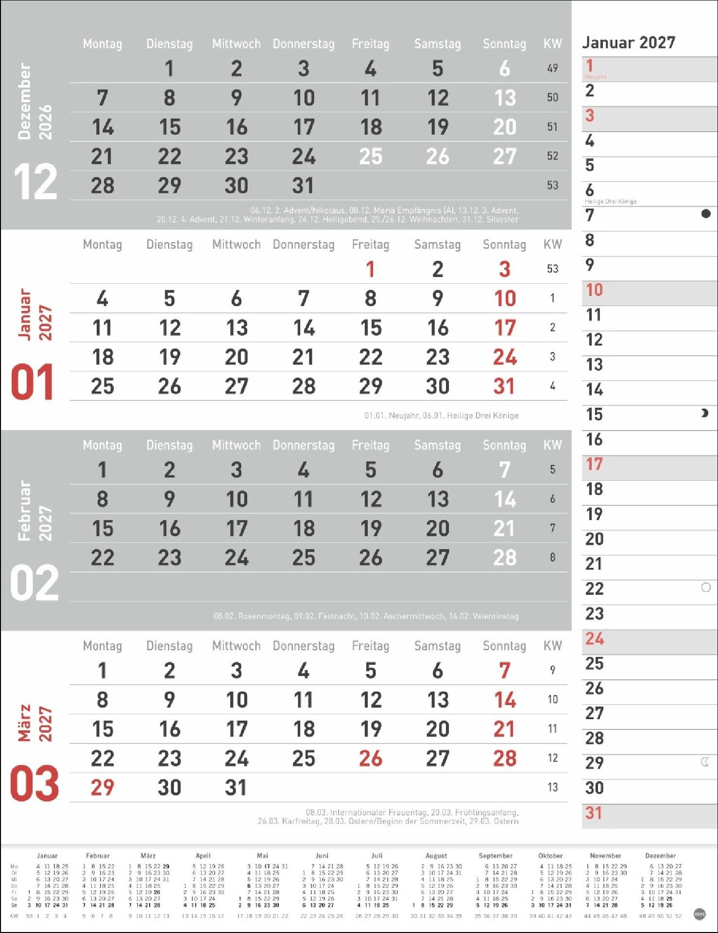 Athesia Kalenderverlag Wandkalender 4-Monats-Planer, rot 2027