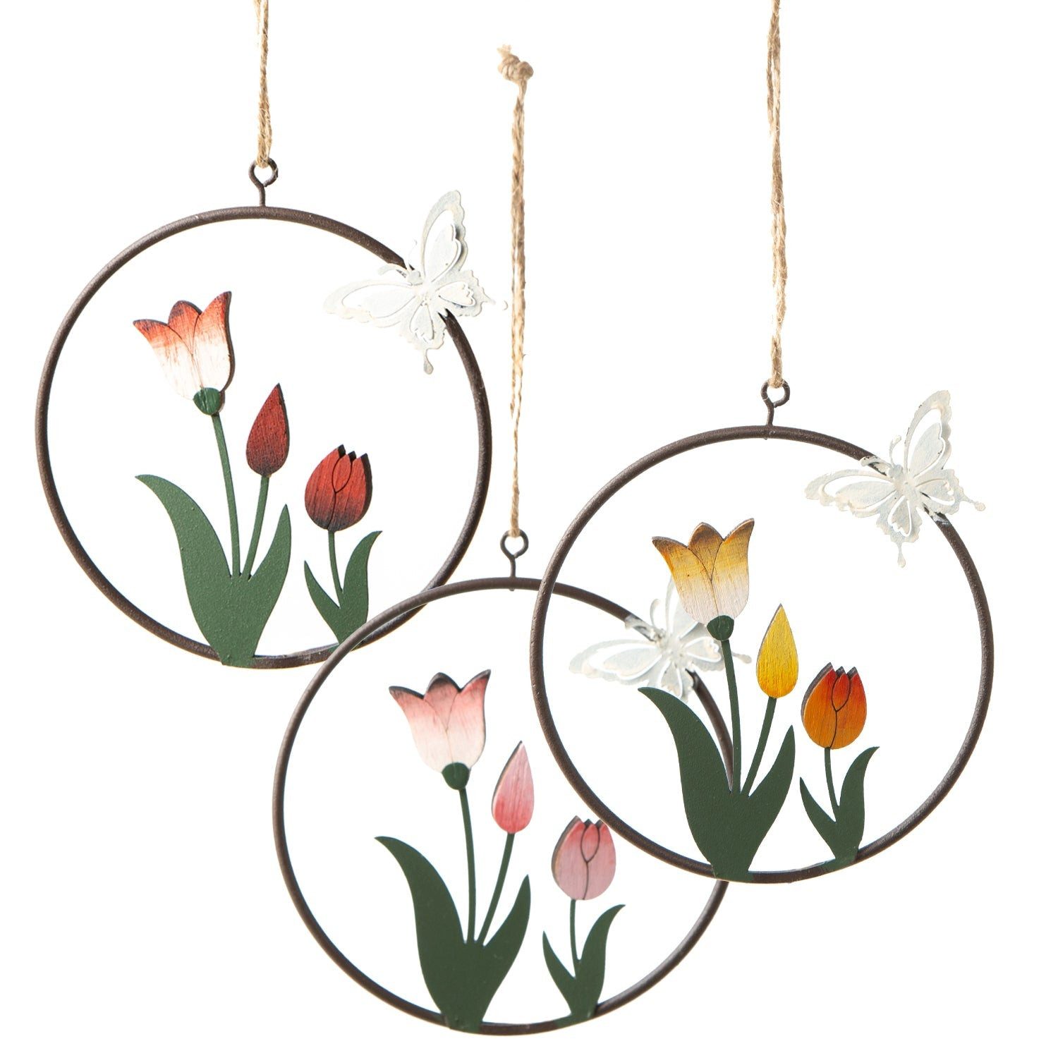 Logbuch-Verlag Dekofigur 3 Frühling Deko Anhänger Tulpen Blumen im Metallring zum Aufhängen