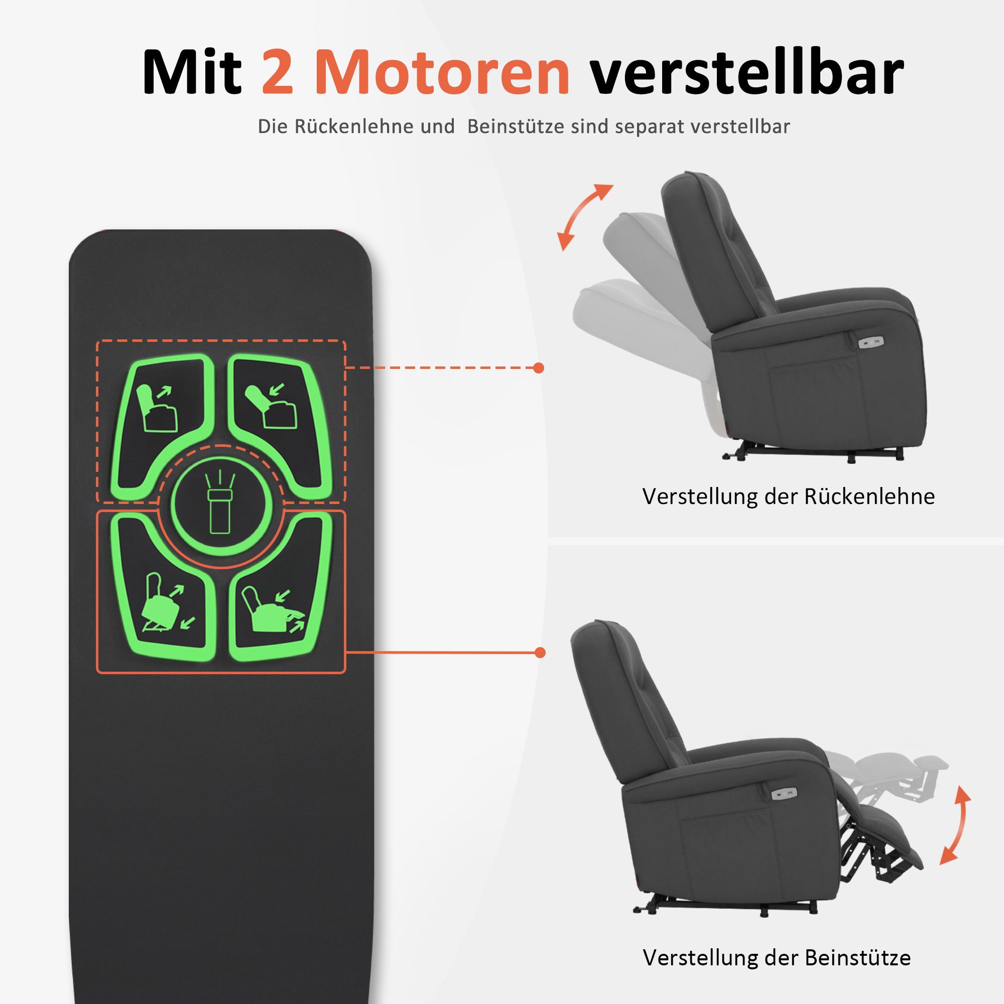 MCombo Relaxsessel M MCombo Fernsehsessel mit Aufstehhilfe 7584 (Mikrofaser, Grau) (Fernsehsessel mit Aufstehhilfe Elektrisch 2 Motoren), mit Relaxfunktion