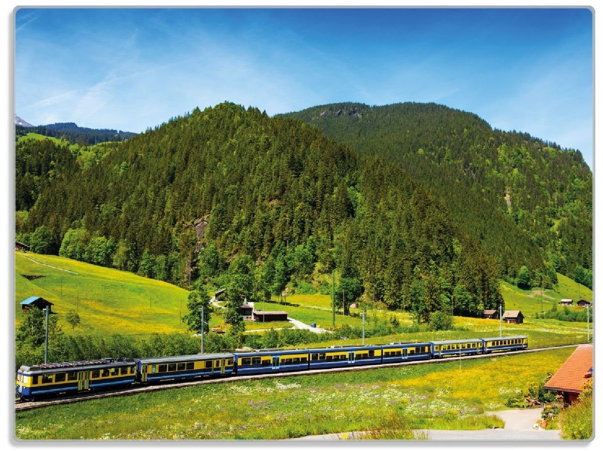 rutschfester 30x40cm 1-St), Sommerlandschaft einer Schweiz, ESG-Sicherheitsglas, in Schneidebrett (inkl. Wallario 4mm, Eisenbahn Gummifüße der in