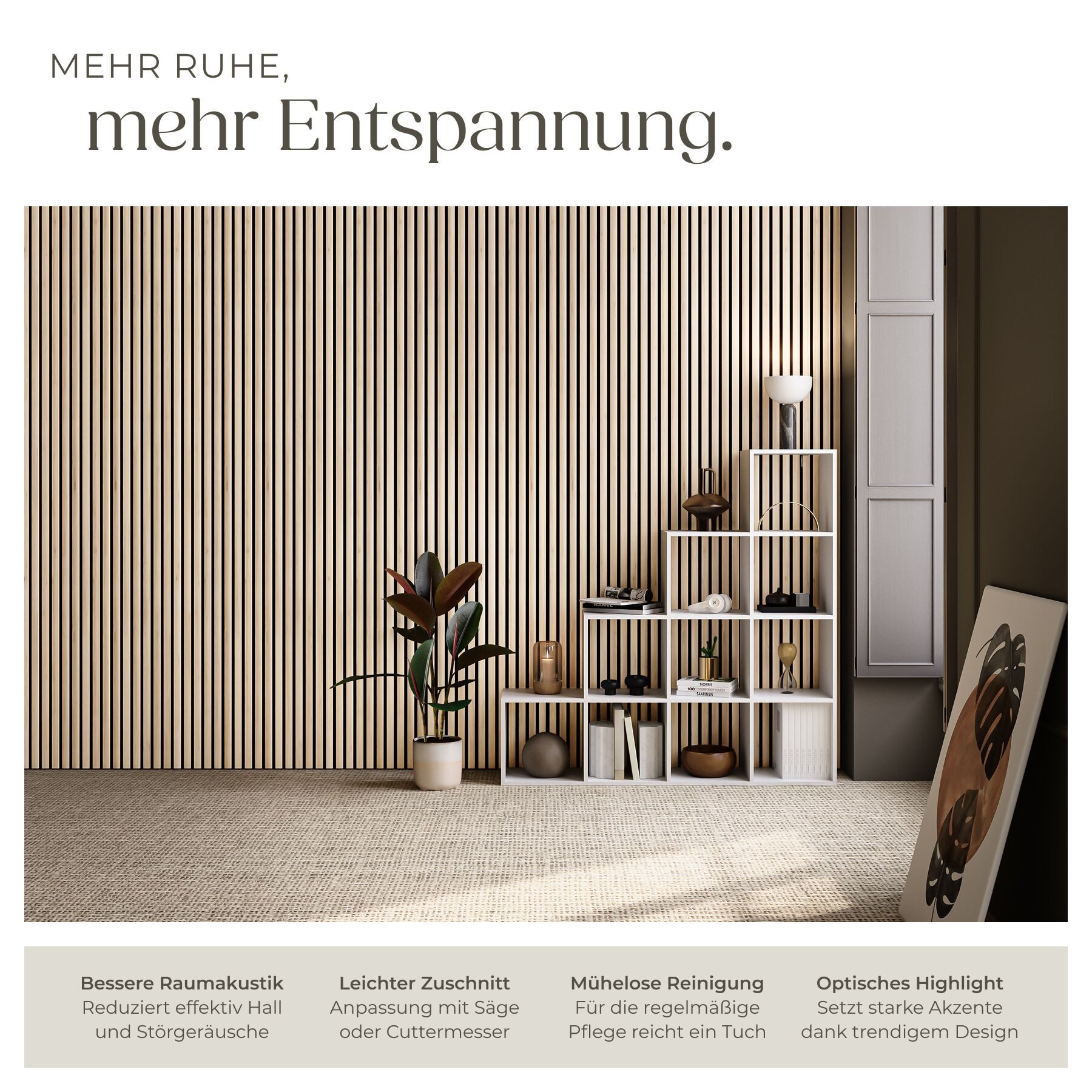 tectake Wandpaneel Akustikpaneele aus MDF und Echtholzfurnier - Eiche hell, BxL: 60x120 cm, (Holzpaneele Sonic Wall II, 2-tlg., Größe flexibel anpassbar) schallabsorbierender Filz, einfache Montage mit Kleber oder Schrauben