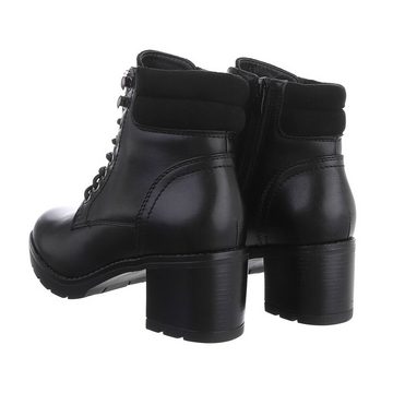 Ital-Design Damen Schnürschuhe Freizeit Schnürstiefelette Blockabsatz Schnürstiefeletten in Schwarz