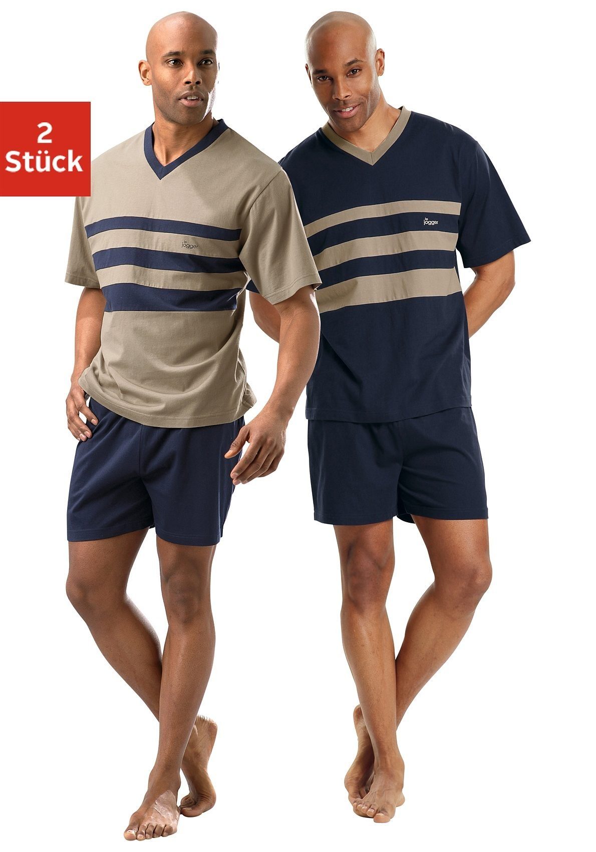 2 jogger® tlg., mit vorn Einsätzen marine, le Stück) kontrastfarbigen (Packung, 4 beige Shorty