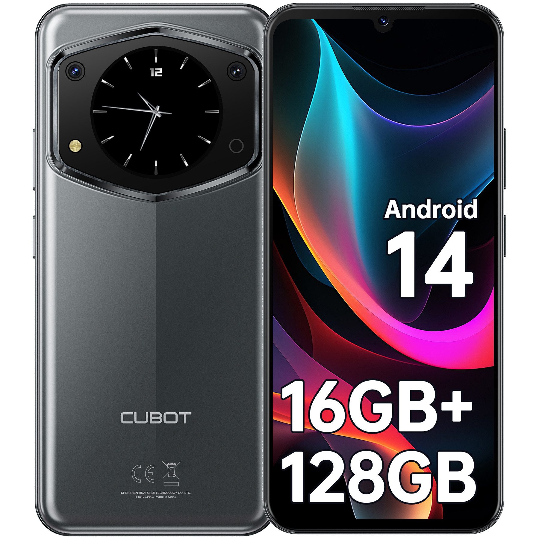 Cubot A30 6GB RAM + 128GB ROM, Android 14 Smartphone (17,14 cm/6.74 Zoll, 128 GB Speicherplatz, 48 MP Kamera, 5000mAh, 48MP+16MP, Dual SIM/ OTG/ GPS/ Face ID)