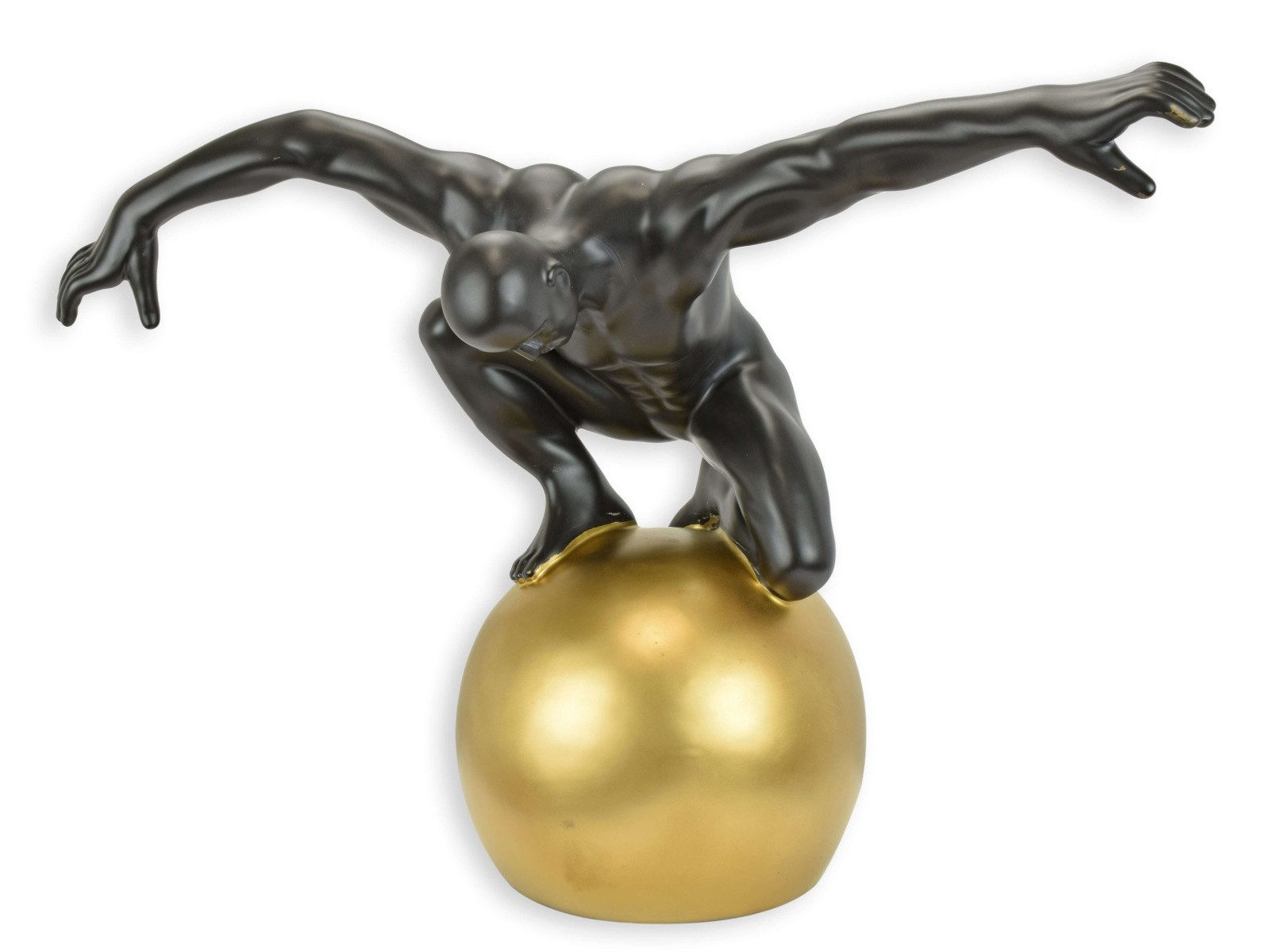 Aubaho Dekoobjekt Keramik Figur männlicher Akt auf einem Ball Replikat Retro Design Deko