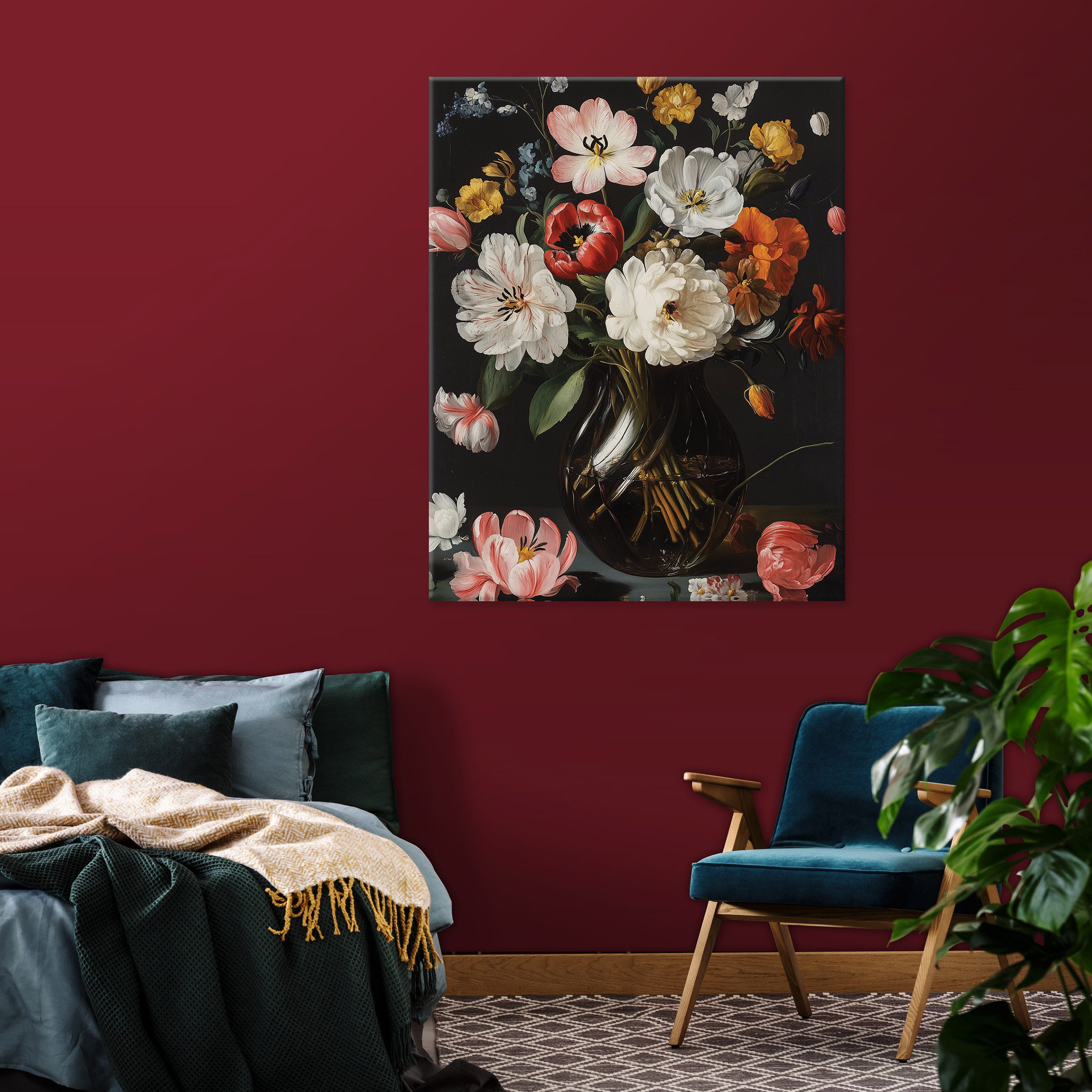 Wallarena Leinwandbild Blumen Abstrakt - Schwarz - Elegant - Hochformat - Wohnzimmer, Blumen, 30x40x2cm