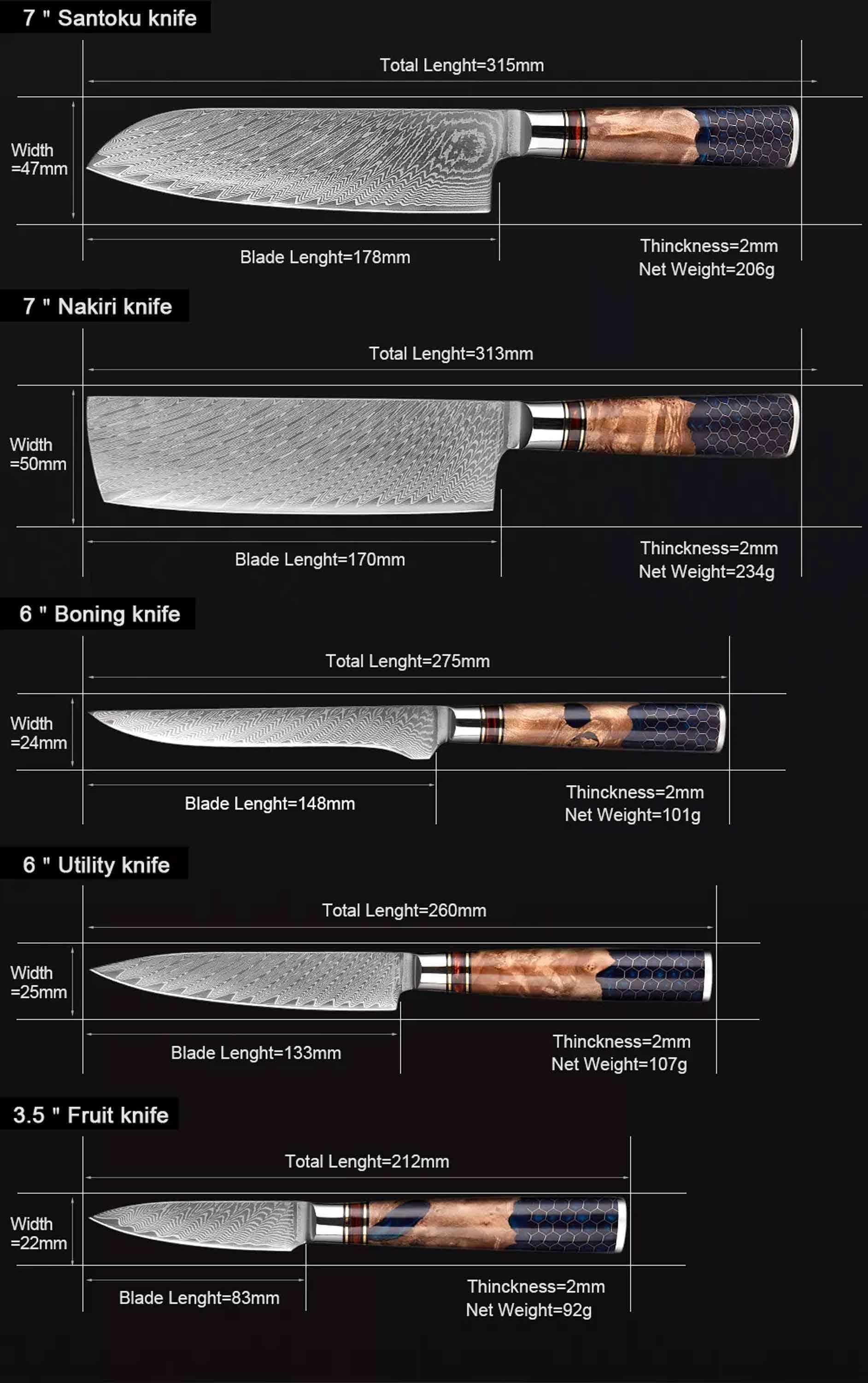 schöne ist scharfe ein Jedes Set Extrem 8-tlg extrem Messer Muxel Küchenmesser Unikat Allzweckmesser Damast Kochmesser,