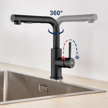 AuraLum pro Küchenarmatur Niederdruck Wasserhahn Ausziehbar Spültischarmatur Mischbatterie 360° mit ausziehbar Brause