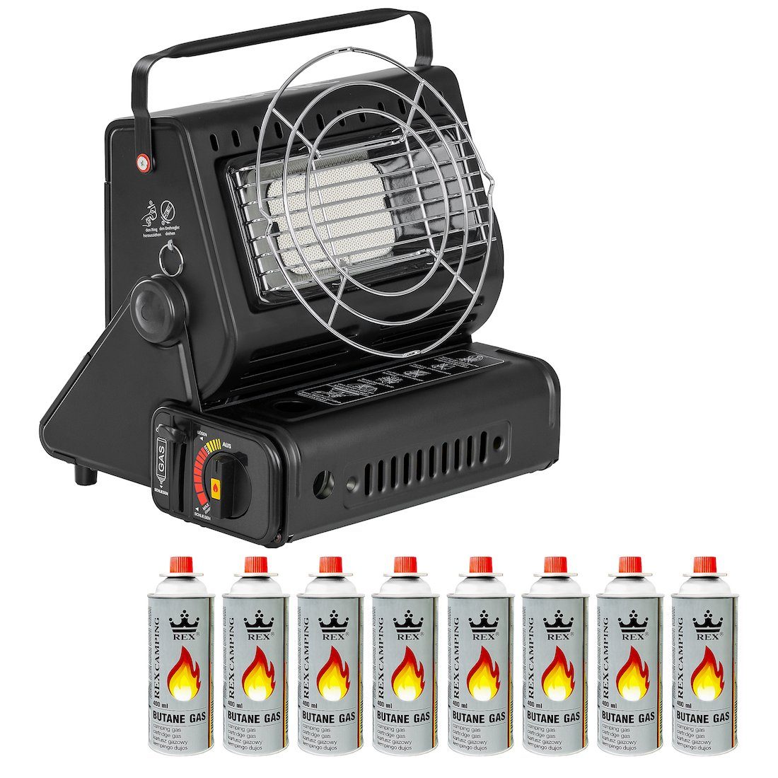 Mianova Heizstrahler Camping Heizung 2in1 Gasheizung 90° drehbar 1,3 KW + 8 günstig online kaufen