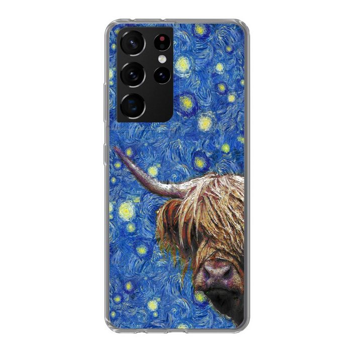 MuchoWow Handyhülle Sternennacht - Van Gogh - Schottischer Highlander Phone Case Handyhülle Samsung Galaxy S21 Ultra Silikon Schutzhülle