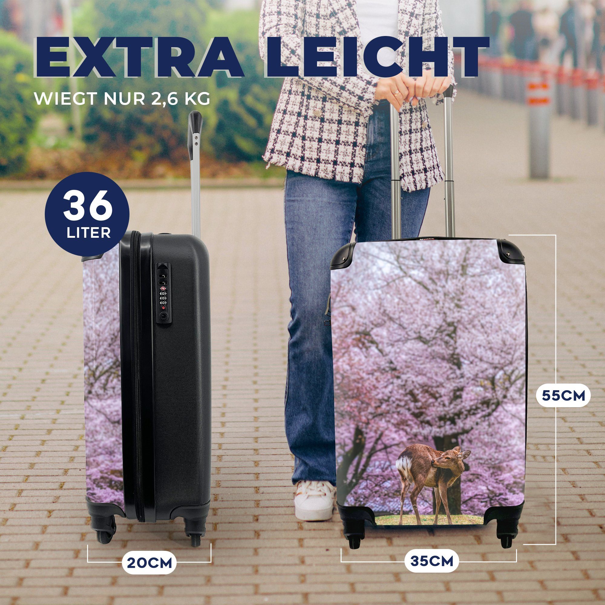 Trolley, Reisekoffer MuchoWow 4 Ein Rollen, für einer Handgepäck mit großen Park Ferien, Reisetasche Handgepäckkoffer mit Sakura, rollen,