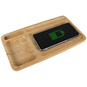 Organizer Schreibtisch Ablage mit Ladegerät, Aufbewahrung Büro Tisch Ladegerät Handy Laden Bambus Holz USB Kabel