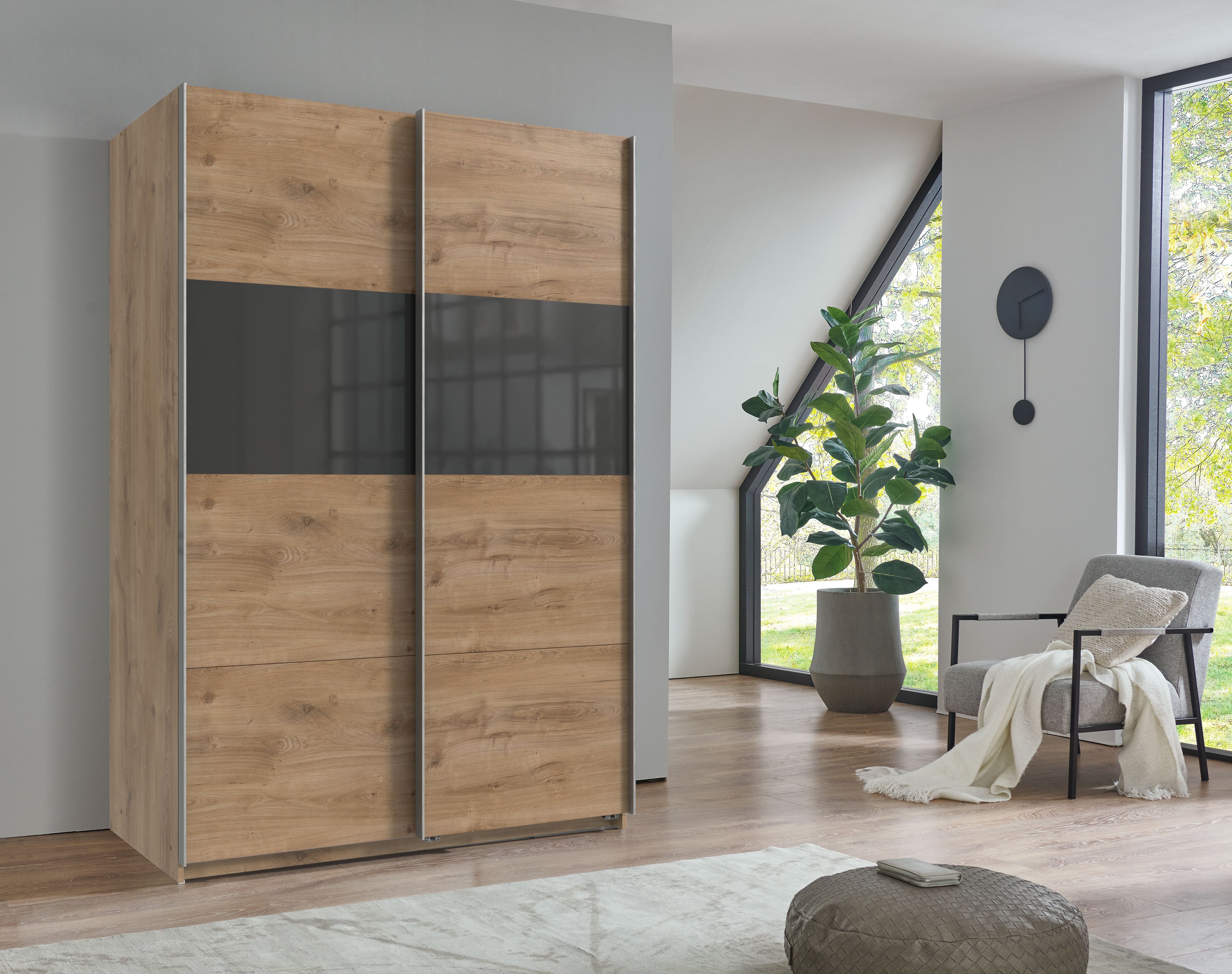 Wimex Schwebetürenschrank Bramfeld Kleiderschrank mit Glaselementen und zusätzlichen Einlegeböden