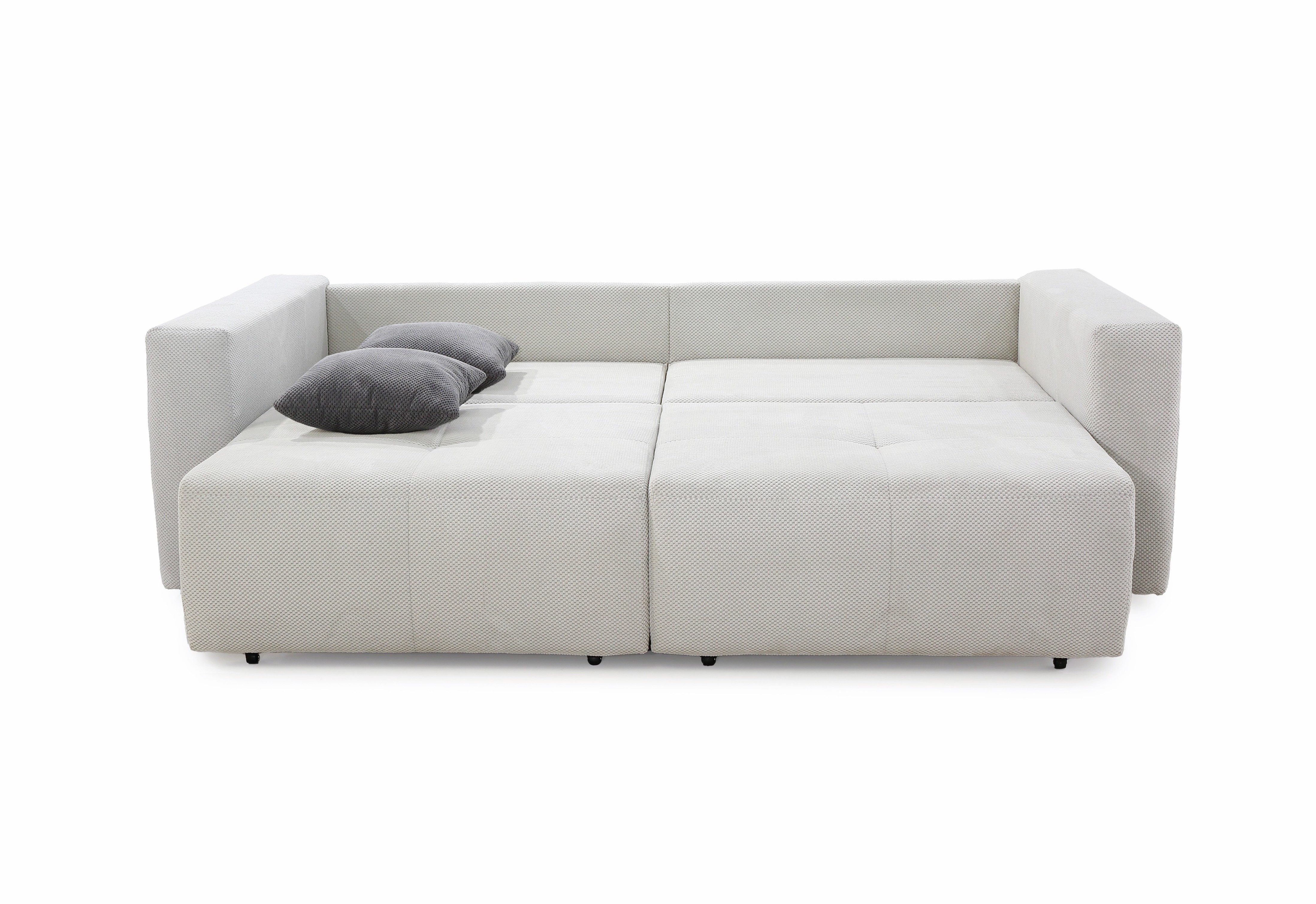 luma-home Schlafsofa 15242, Verwandlungssofa: vom Big-Sofa zur Eckcouch, B243/T115-161/H84 cm, Gästebett mit 2 Bettkästen, Waffelcord-Bezug in Silbergrau