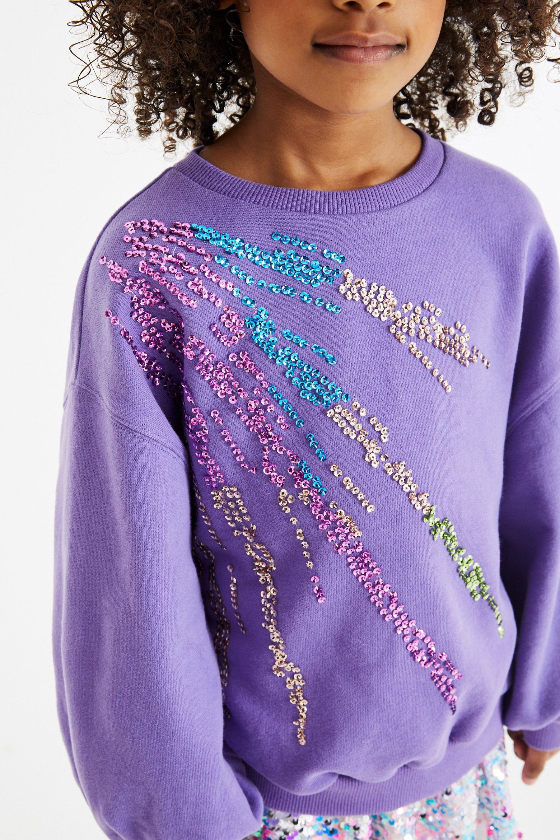 Next Sweatshirt Sweatshirt Purple Scatter Rundhalsausschnitt (1-tlg) mit Sequin