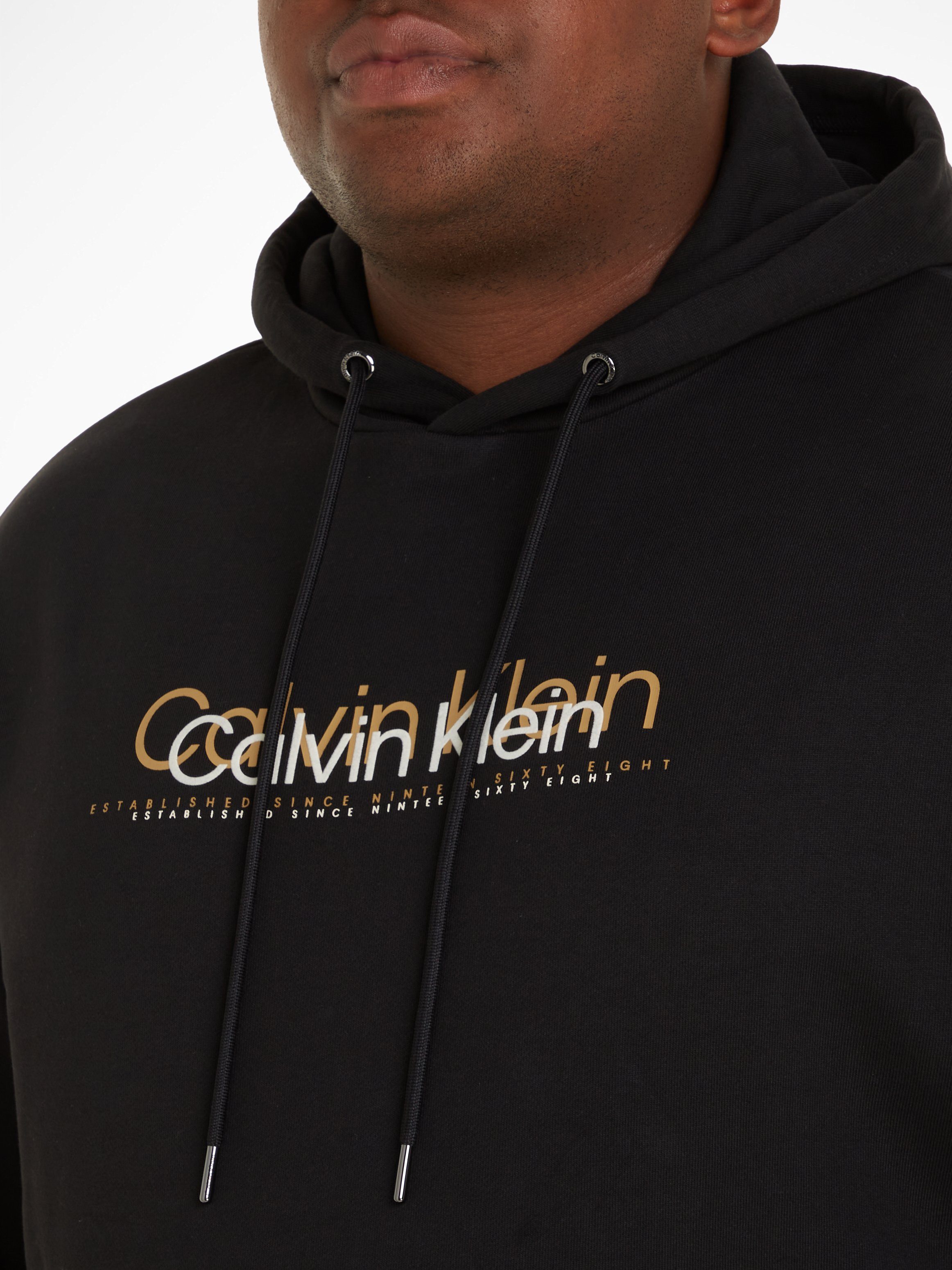 Klein BT_DOUBLE HOODIE Calvin mit Markenlabel Kapuzensweatshirt FLOCK Black Ck Big&Tall LOGO