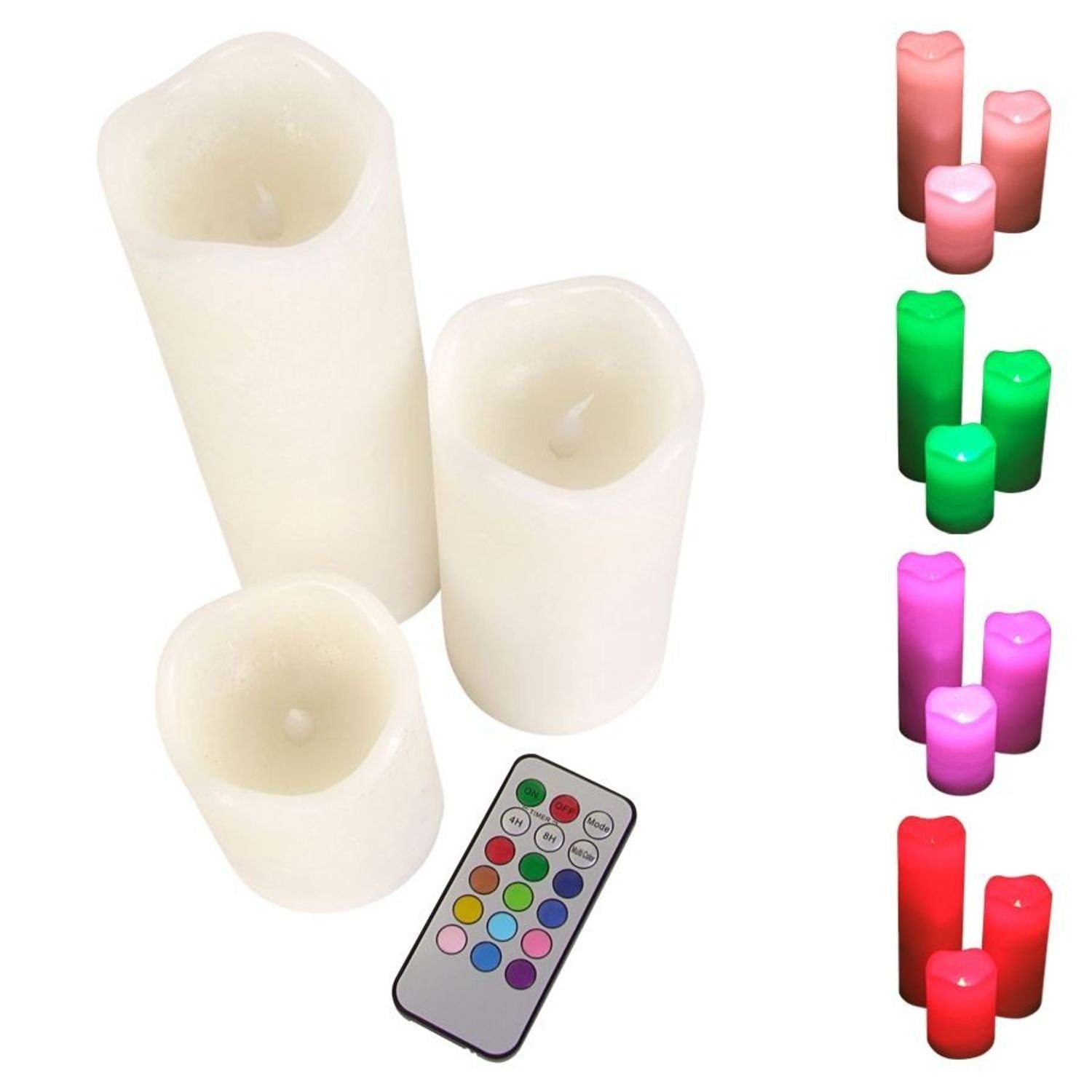 BURI Tafelkerze 3er-Set LED-Wachskerzen mit Farbwechsler & Fernbedienung fl günstig online kaufen