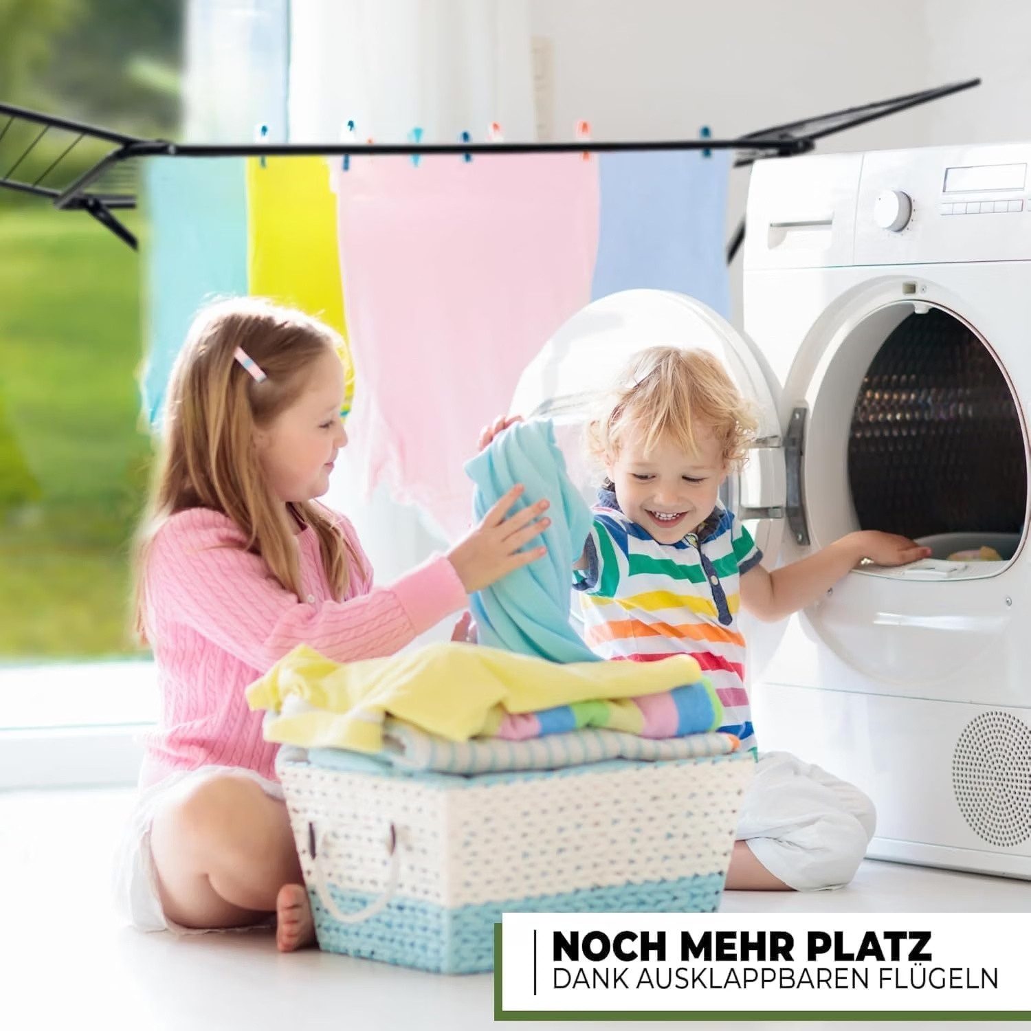 STAHLMANN Wäscheständer [18 m Trockenfläche], Klappbar, Made in Europe, schwarz, leicht, platzsparend, stabil, für drinnen und draußen, Metall – Bild 2 von 5