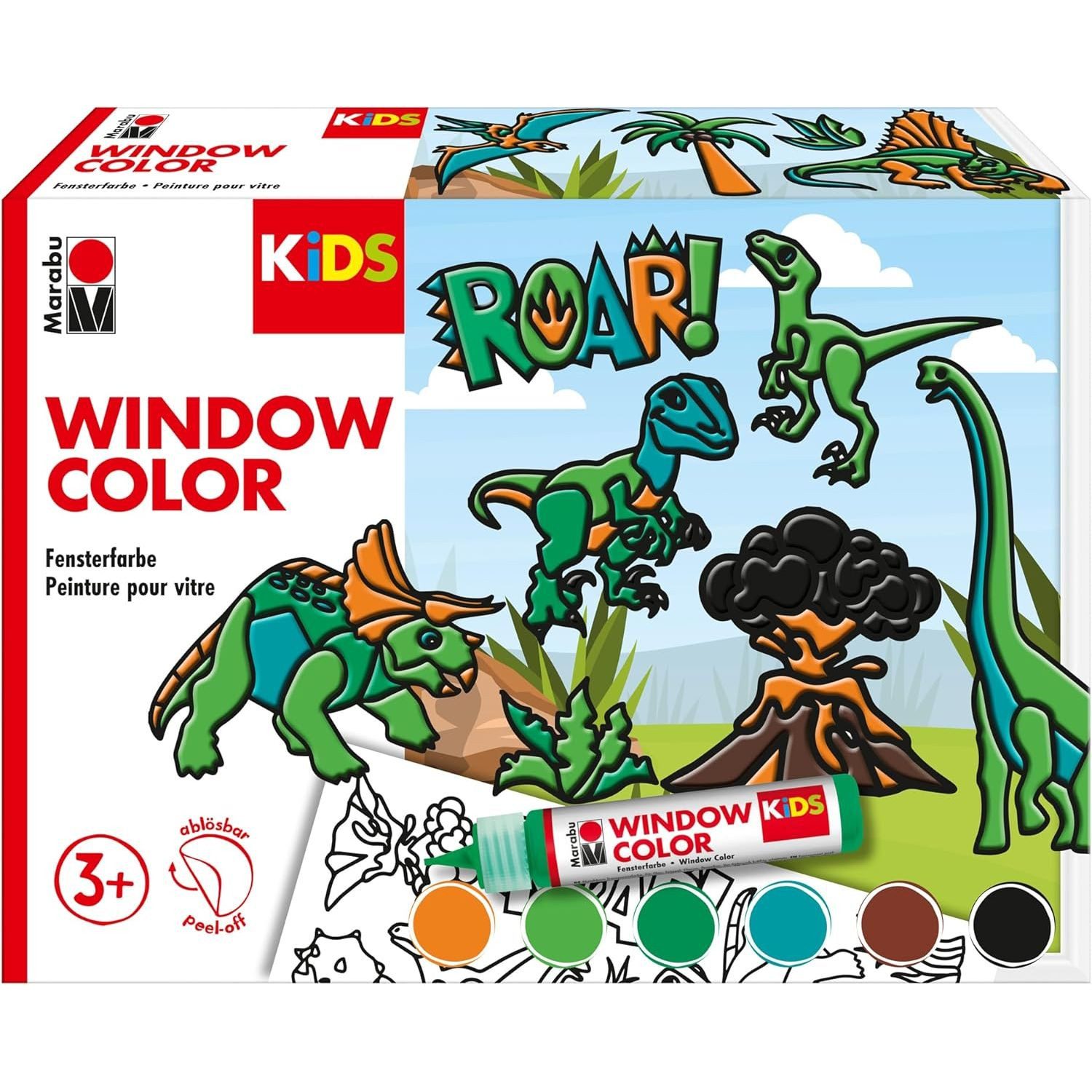 Marabu Kreativset Marabu KiDS Window Color Set Dinosaurier, 6 x 25 ml Fensterfarbe