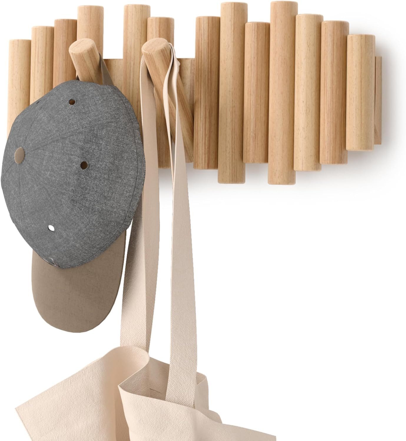 BlingBin Garderobenleiste Faltbarer Wandgarderobenständer aus Holz mit 5 versenkbaren Haken (1Stück, 1 St., 38*17cm), modernes Design zur Wandmontage