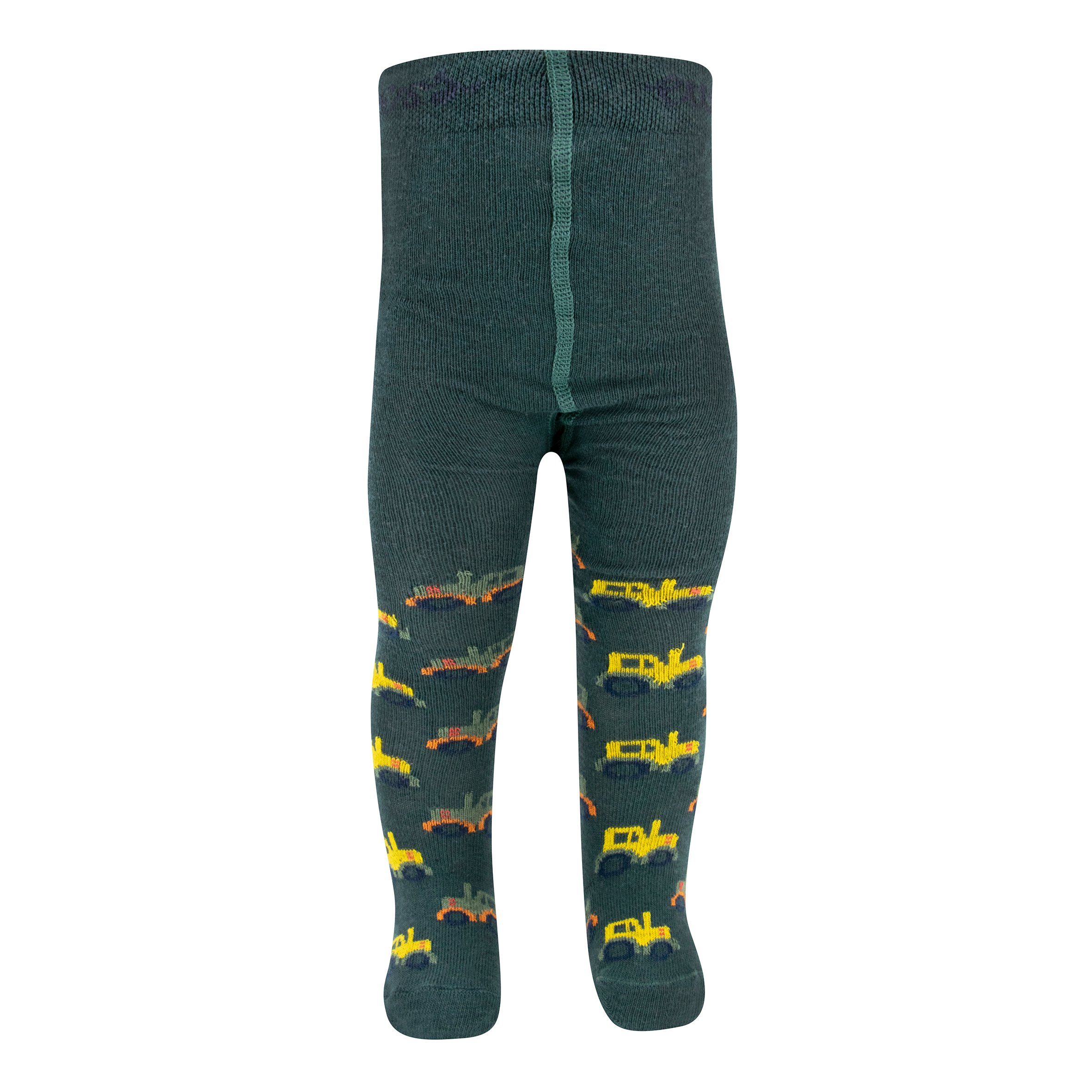 Strickstrumpfhose Ewers Baby Jungen Strumpfhose Po-Motiv Traktor Trekker nachtgrün