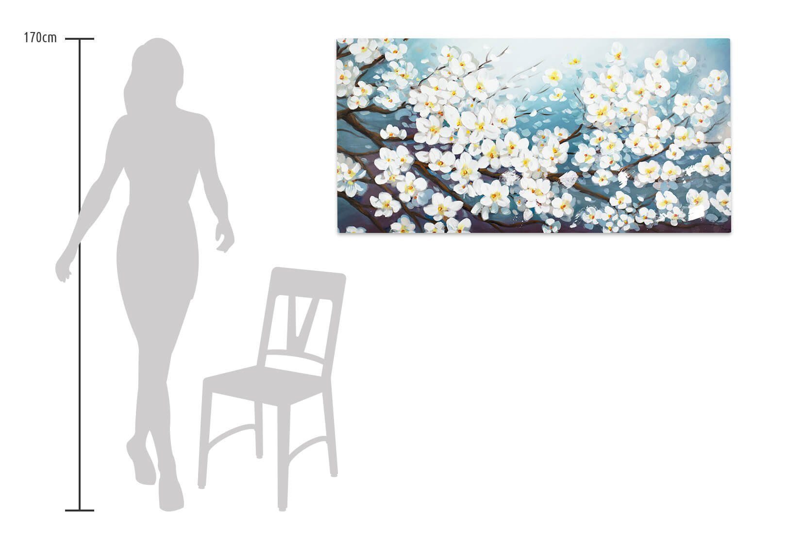 Gemälde White Wandbild Leinwandbild Glamour in 100% KUNSTLOFT Wohnzimmer 140x70 cm, HANDGEMALT