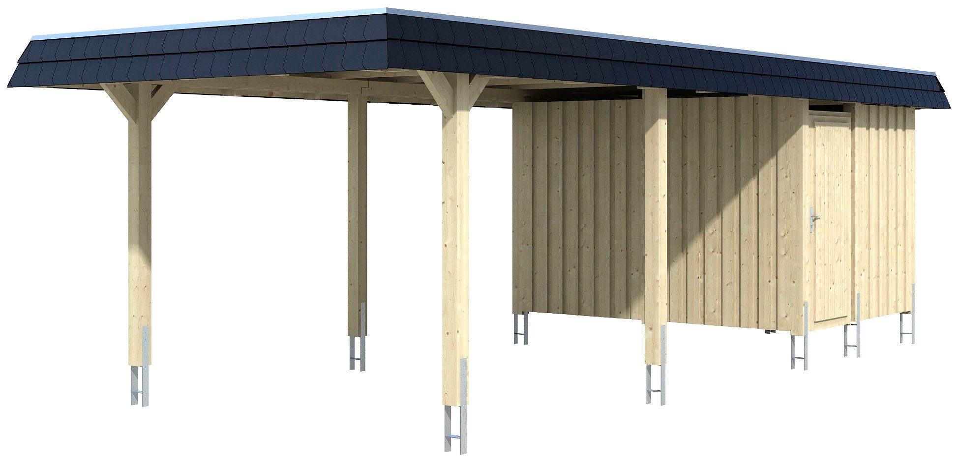 Skanholz Einzelcarport Wendland, BxT: 362x870 cm, 206 cm Einfahrtshöhe,  Flachdach-Carport, Dachschalung mit EPDM-Folie