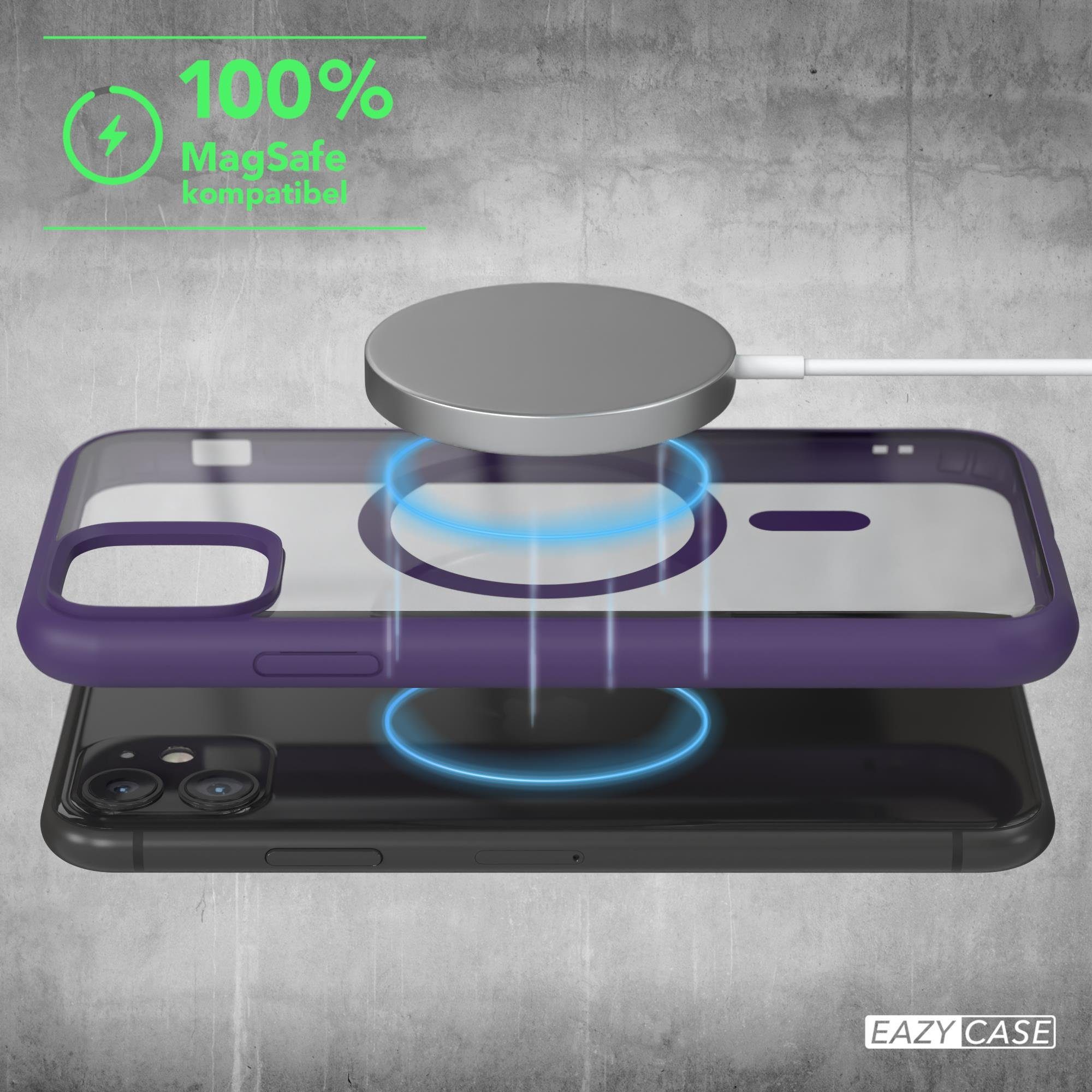 EAZY CASE Handyhülle Transparente Hülle mit MagSafe für iPhone 11 6,1 Zoll, Hülle mit Kameraschutz, Smart Case kompatibel mit Magsafe, Violett