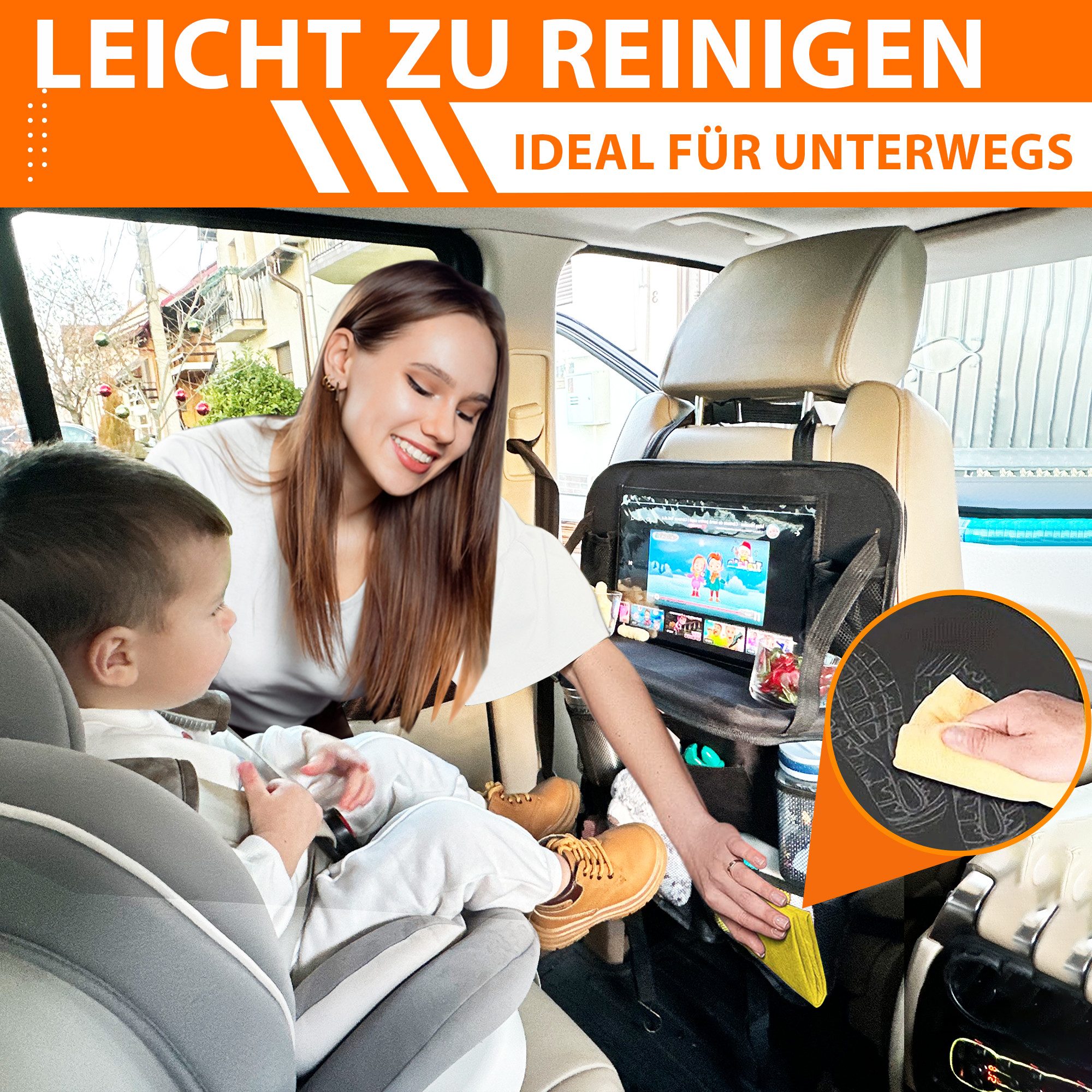 LUNARIA Auto-Rückenlehnentasche Praktischer Autositz-Organizer mit Klapptisch, iPad-Halter (1-tlg), Tisch, iPad-Tasche, viele Fächer