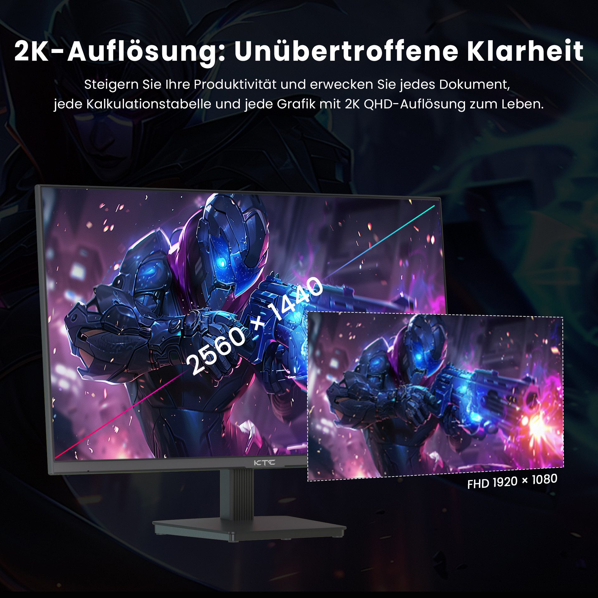 KTC H27T27 mit 2K QHD-Auflösung und fortschrittlichem IPS-Panel Gaming-Monitor (2560 x 1440 px, QHD, 100 Hz, bis zu 120 Hz)