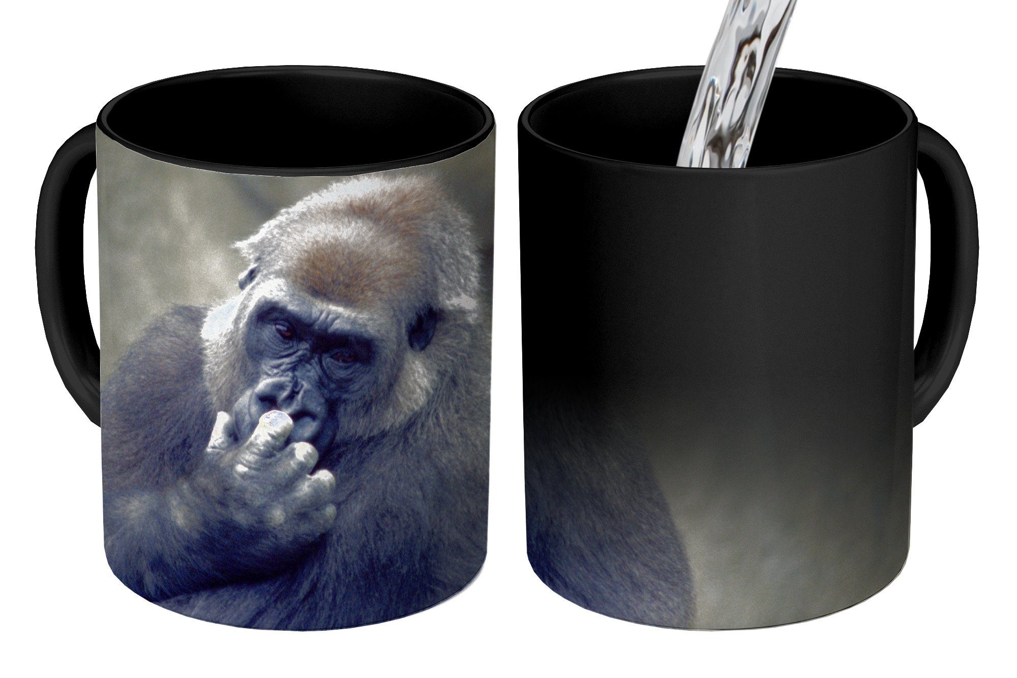 Zaubertasse, Geschenk an Keramik, sich Gorilla Tasse Niedlicher kratzt Kaffeetassen, Farbwechsel, Nase, der Teetasse, MuchoWow