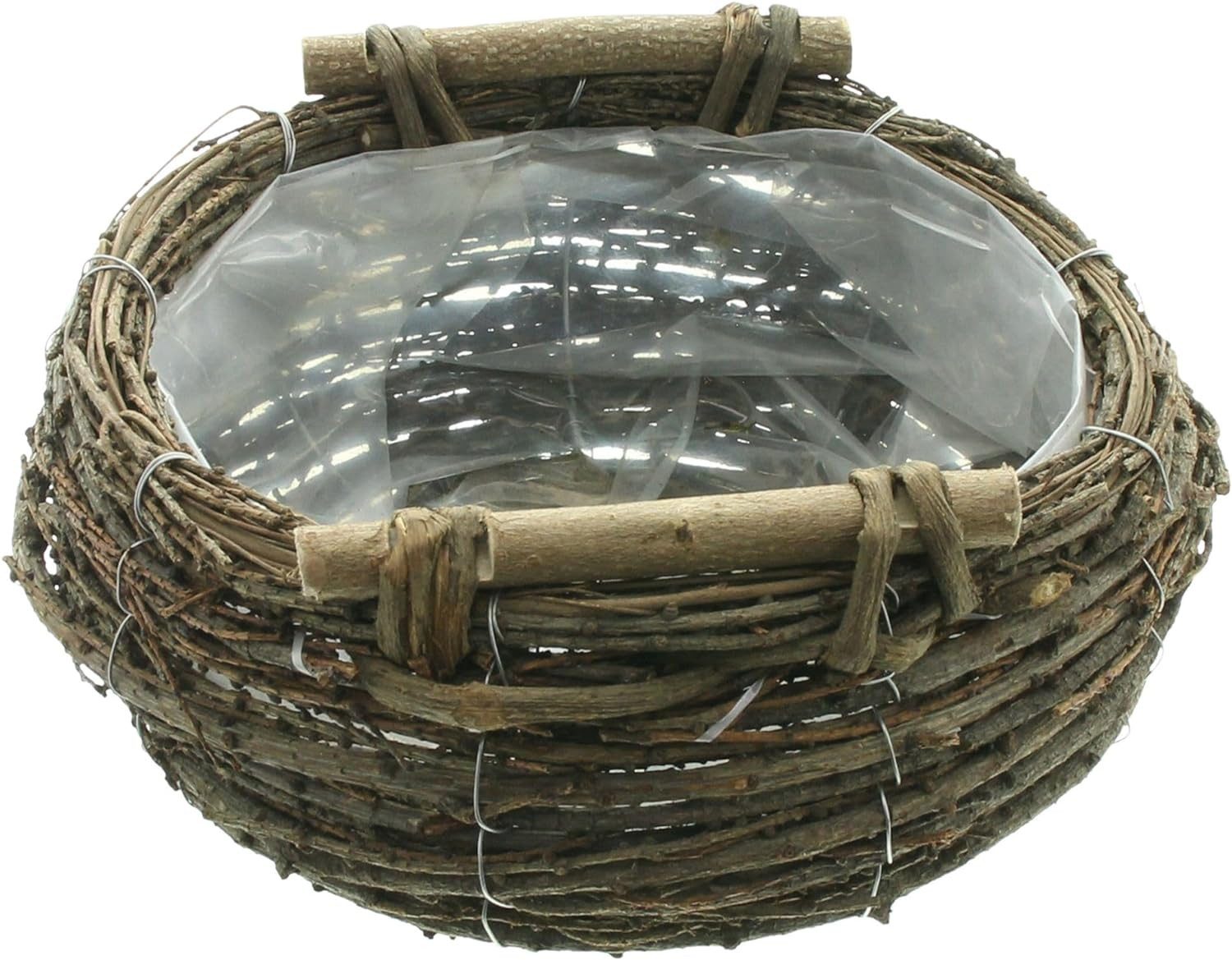 Dekoleidenschaft Pflanzschale Pflanzkorb "Birkenreisig" groß Ø 30 cm, Blumentopf, Holz Pflanzgefäß, Pflanztopf, Blumenschale, Korb, Handarbeit, Gartendeko für Draußen