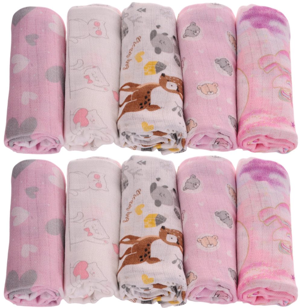 La Bortini Stoffwindeln 10er Pack Spucktücher Baby Mullwindeln Stoffwindeln Babytücher, aus reiner Baumwolle, große Packung