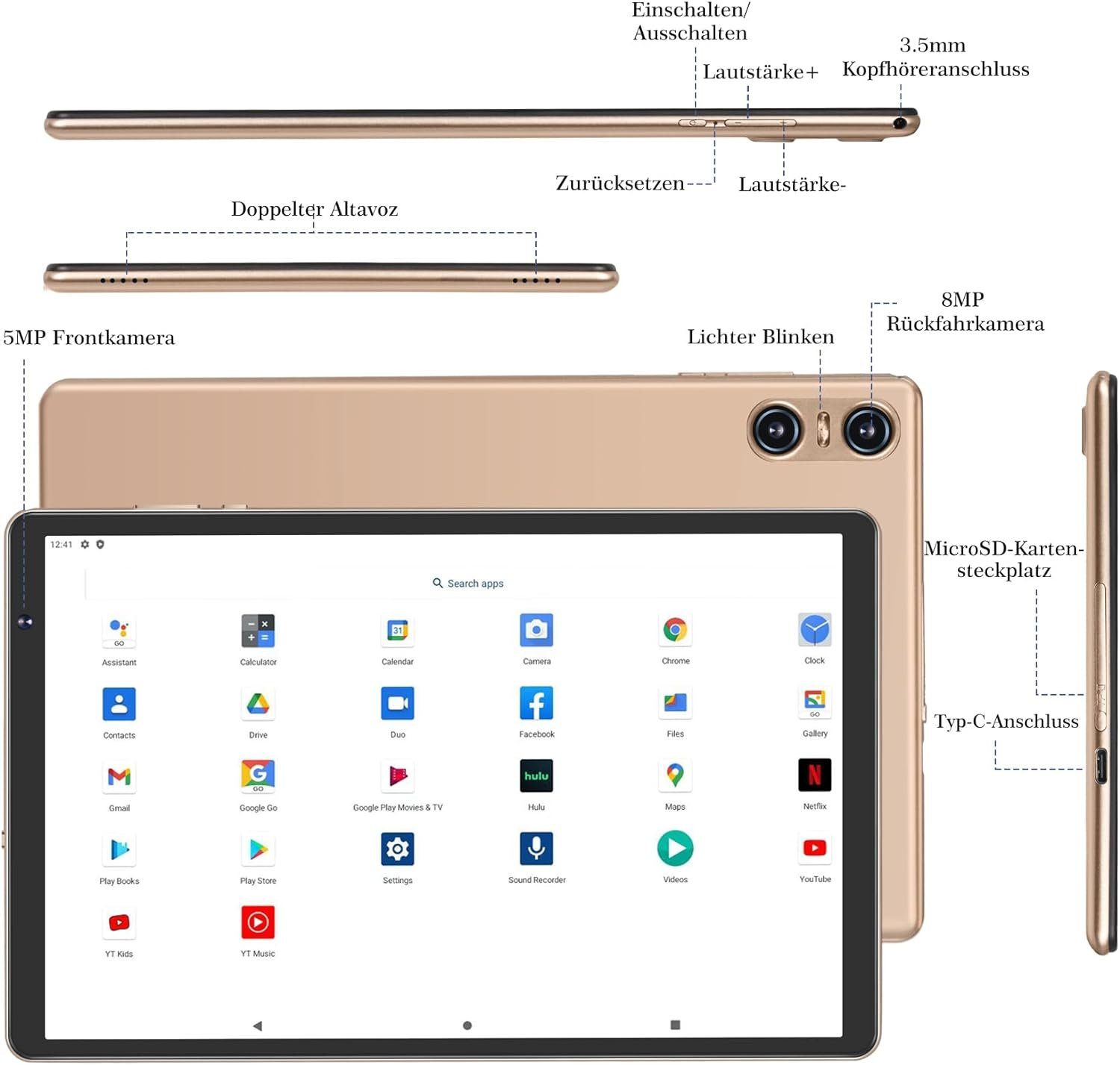  SEBBE Tablet 10 Inch Android 13 Tablet PC 12GB RAM + 128GB ROM  TF 1TB Octa-Core 2.0 GHz, Google GMS, Bluetooth 5.0, 5G WiFi, 6000mAh