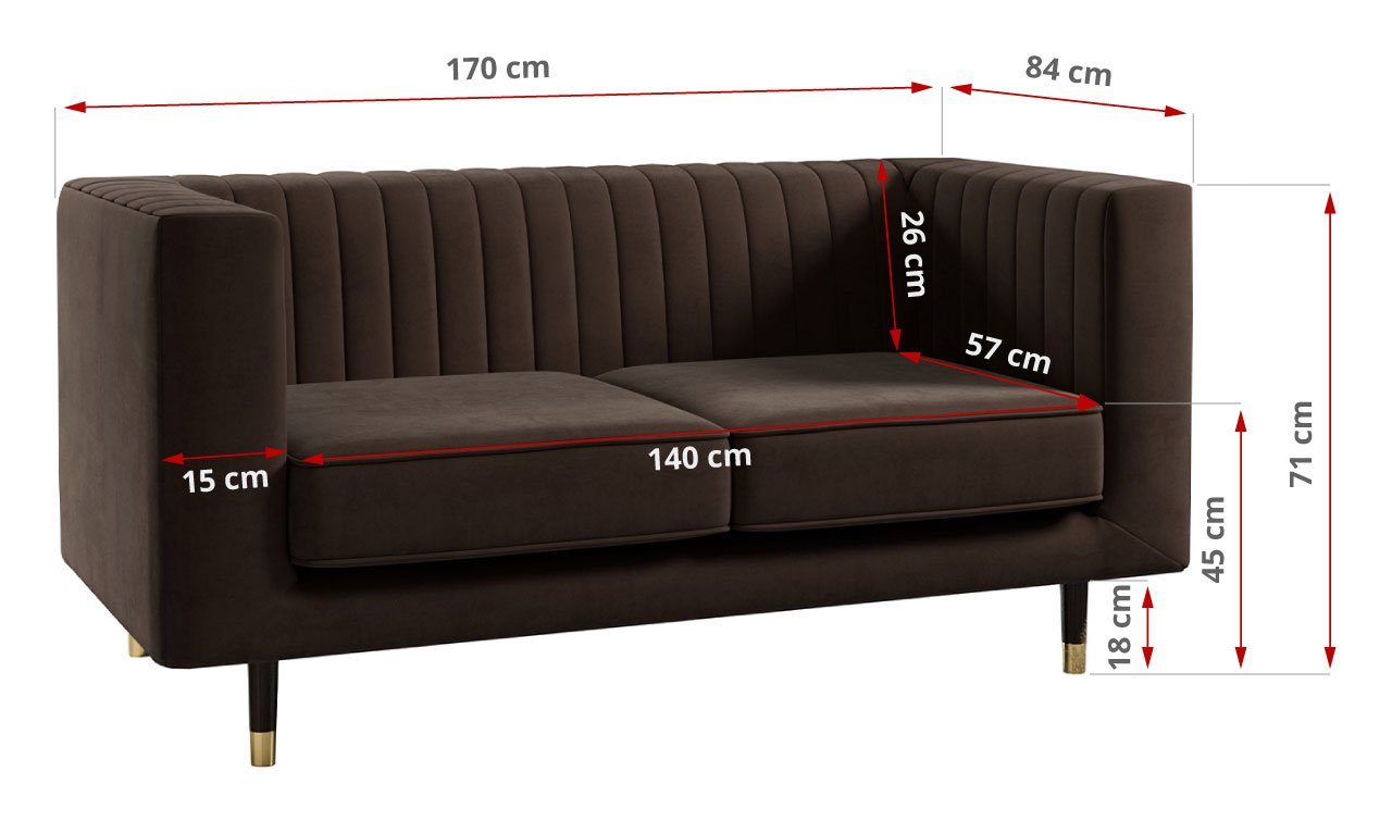 MKS MÖBEL Sofa freistehendes Ein Braun 2, Zweisitzer-Sofa, Stil, hohen Modern Kronos Metallbeinen ELMO