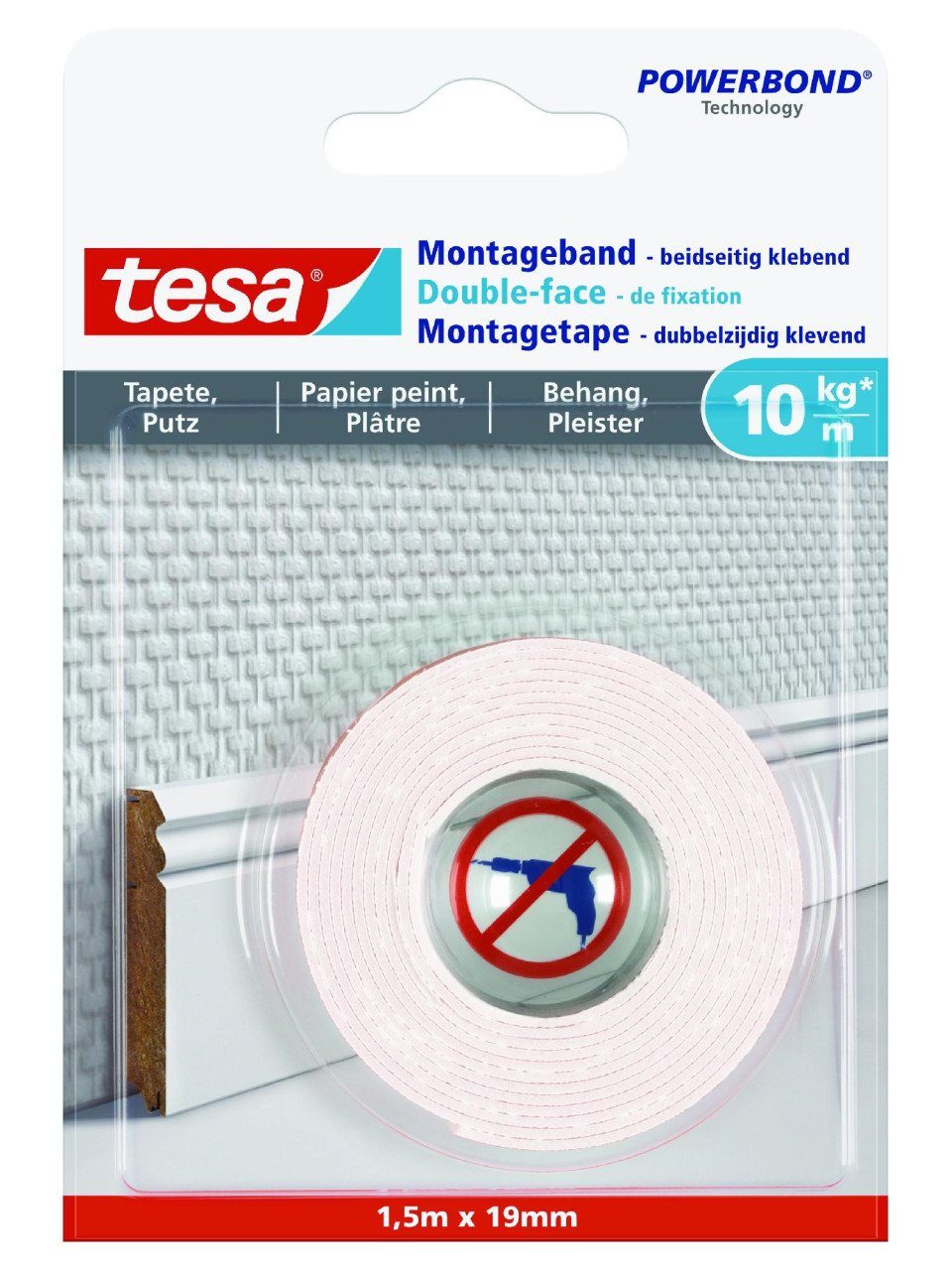 tesa Montagekleber tesa Montageband 1,5 m x 19 mm, weiß