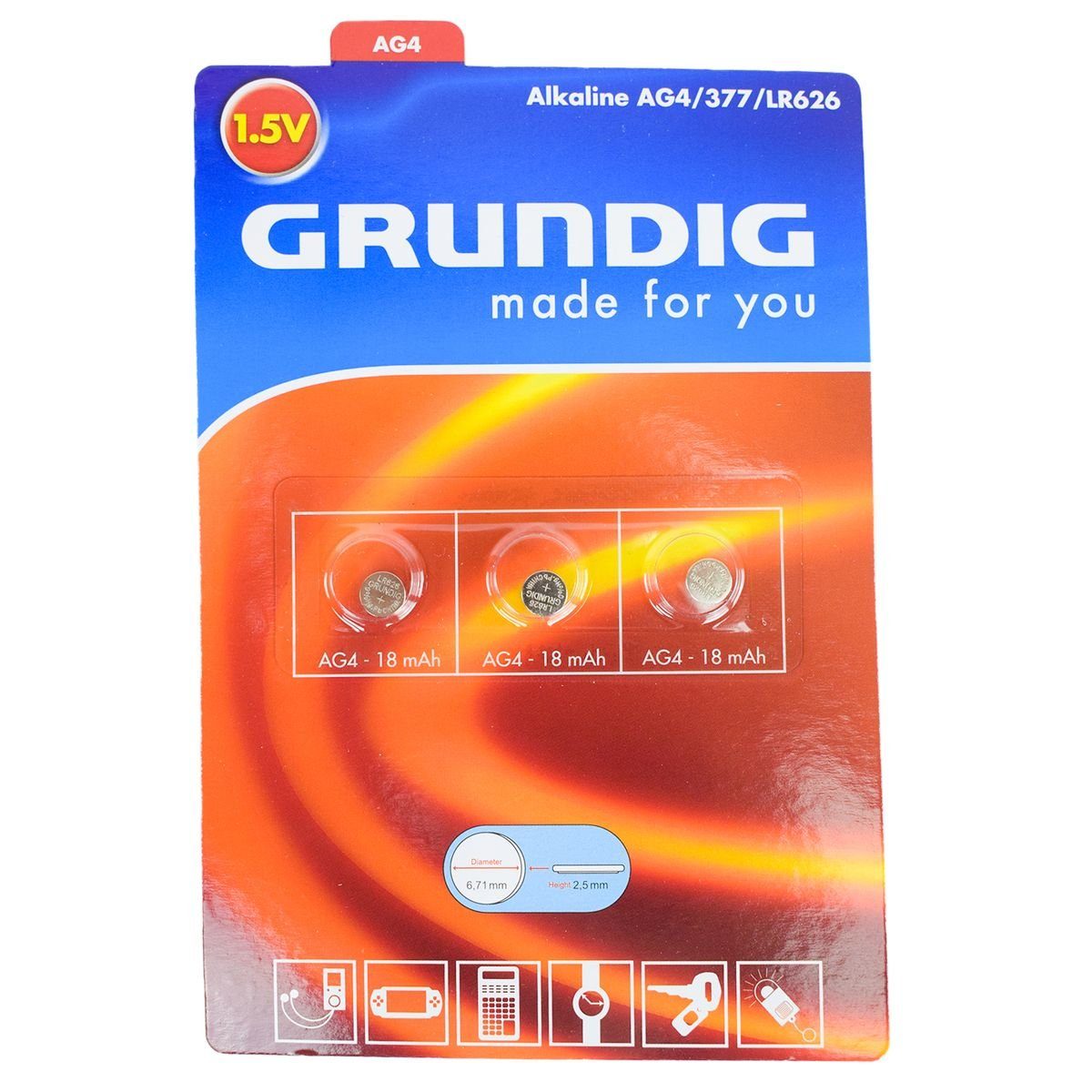 Marabellas Shop Grundig Knopfzellenbatterien 3-tlg. Alkaline, Lithium und Hearing Aid Batterie, (3 St), universell einsetzbar AG4 (377/LR626)