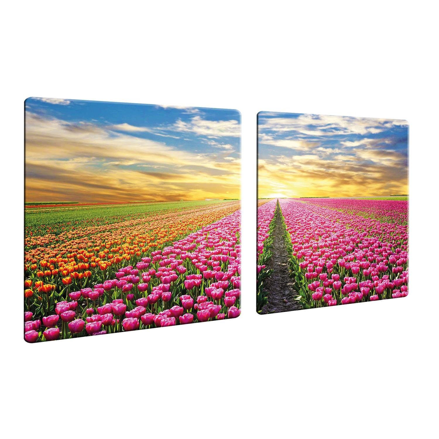 Decorwelt Herd-Abdeckplatte Ceranfeldabdeckung 80x52 2-teilig Blumen Tulpen