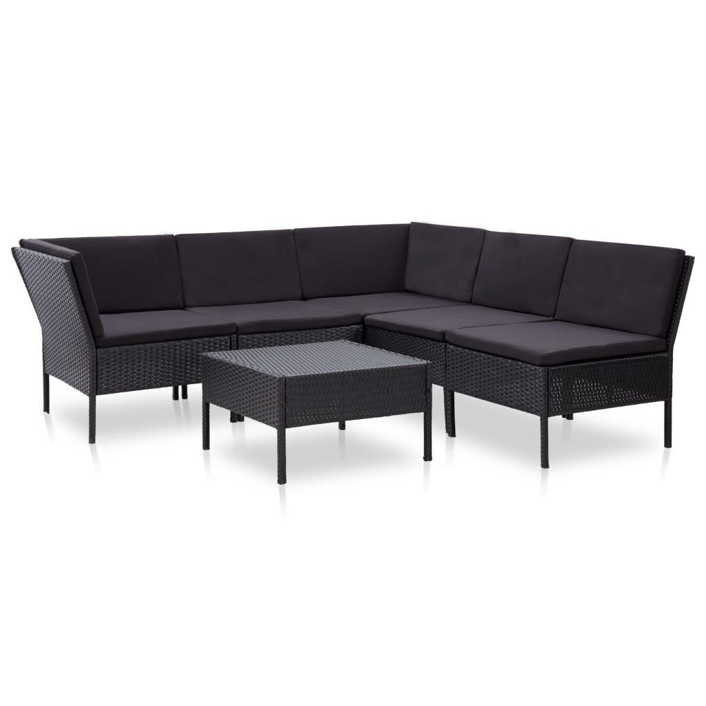 vidaXL Gartenlounge-Set 6-tlg. Garten-Lounge-Set mit Auflagen Poly Rattan Schwarz, (6-tlg)