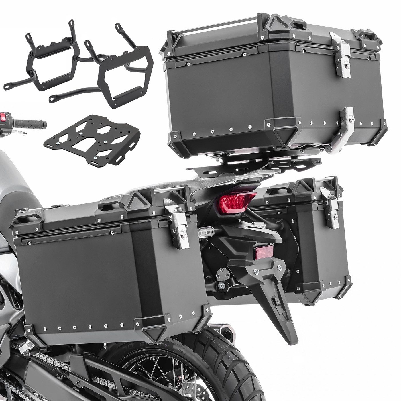 Bagtecs Kofferset Set Alukoffer + Topcase + Träger passend für Honda Transalp XL 750 23-